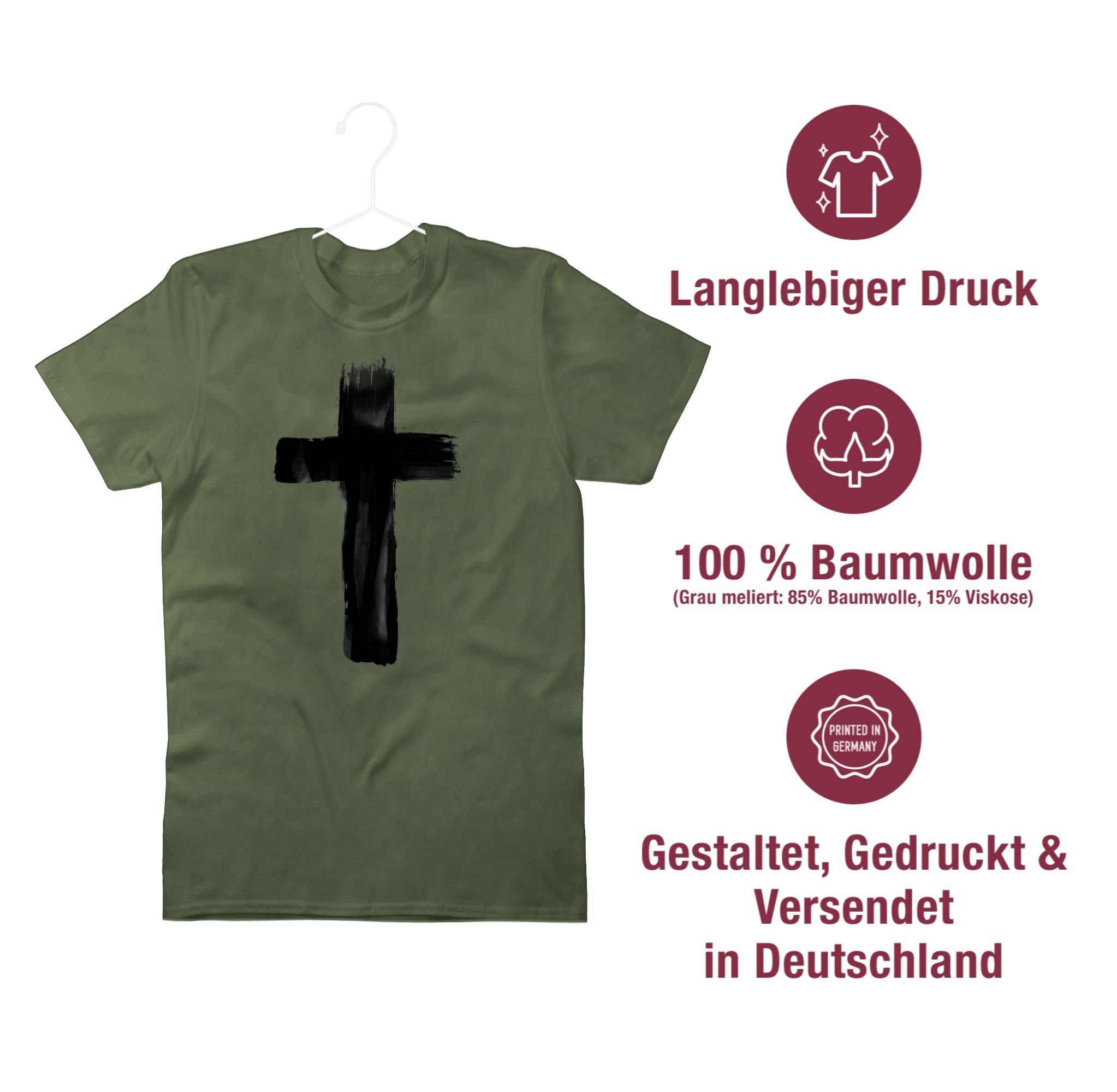 Shirtracer T-Shirt Kreuz Vintage Symbol Army Outfit Zeichen und 3 Grün