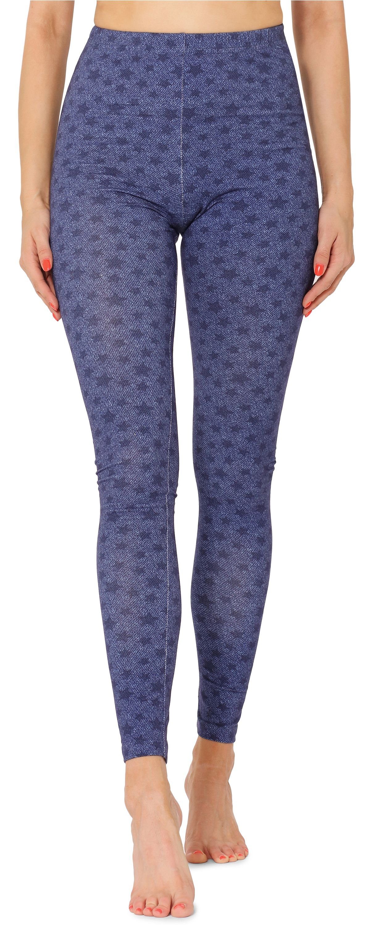 Merry Style Leggings Damen Lange Leggings MS10-338 (1-tlg) elastischer Bund Blau/Jeans Sterne