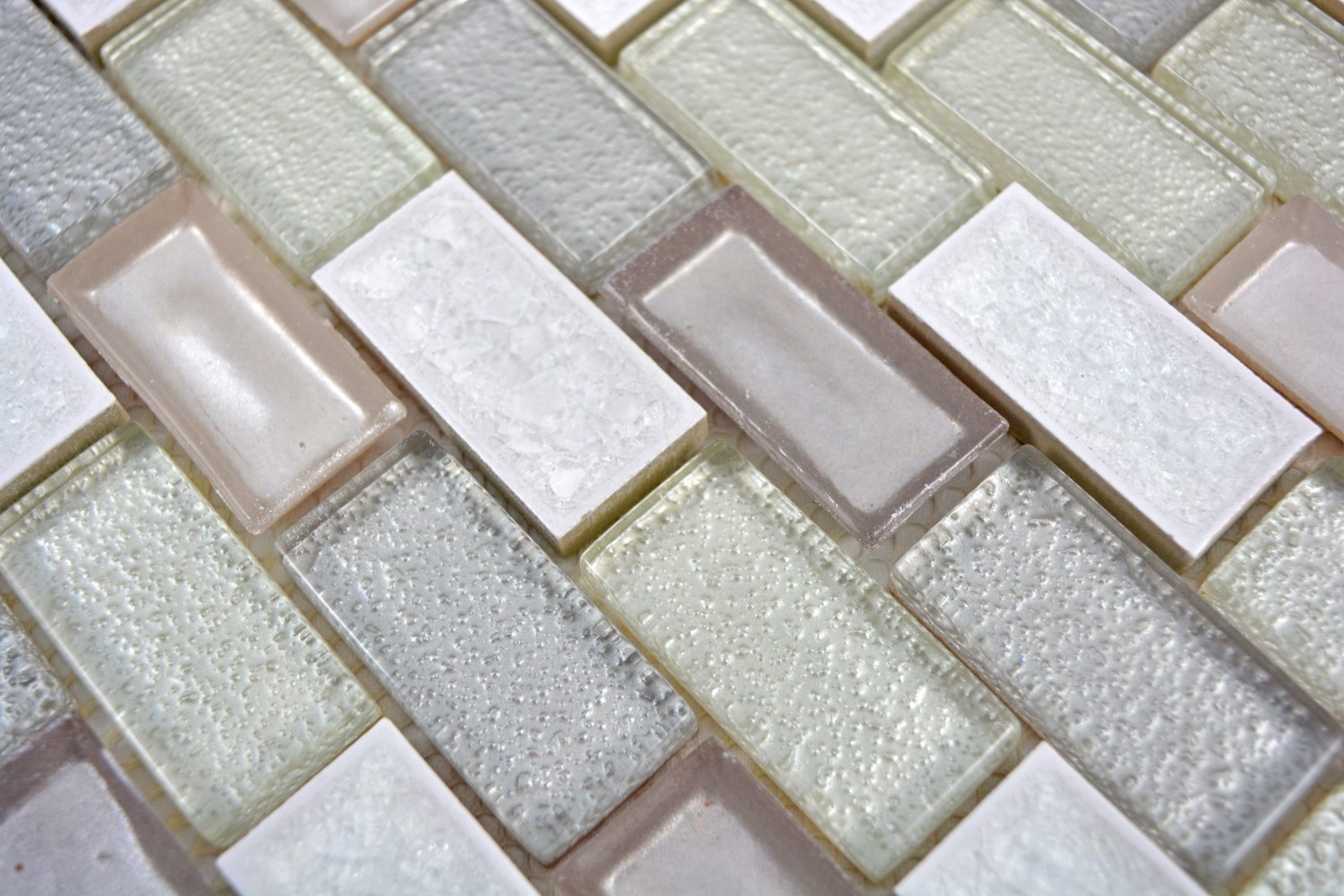 Thumbnail - Mosani Mosaikfliesen Glasmosaik Mosaikmatte Mosaikbordüre Keramik weiß
