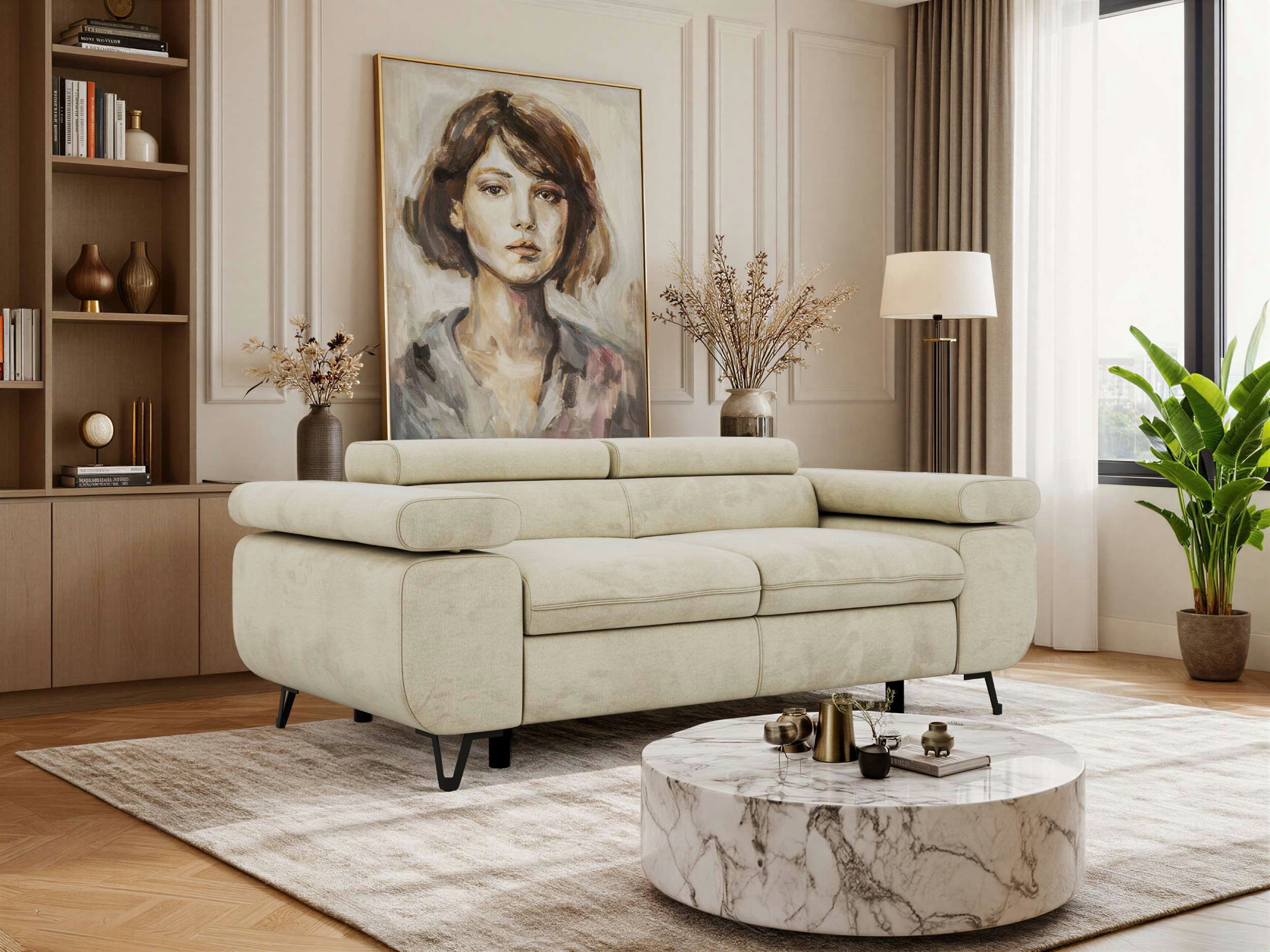 MKS MÖBEL Sofa PETER, Couch mit verstellbaren Armlehnen, 2-Sitzer Sofa, Wellenfedern