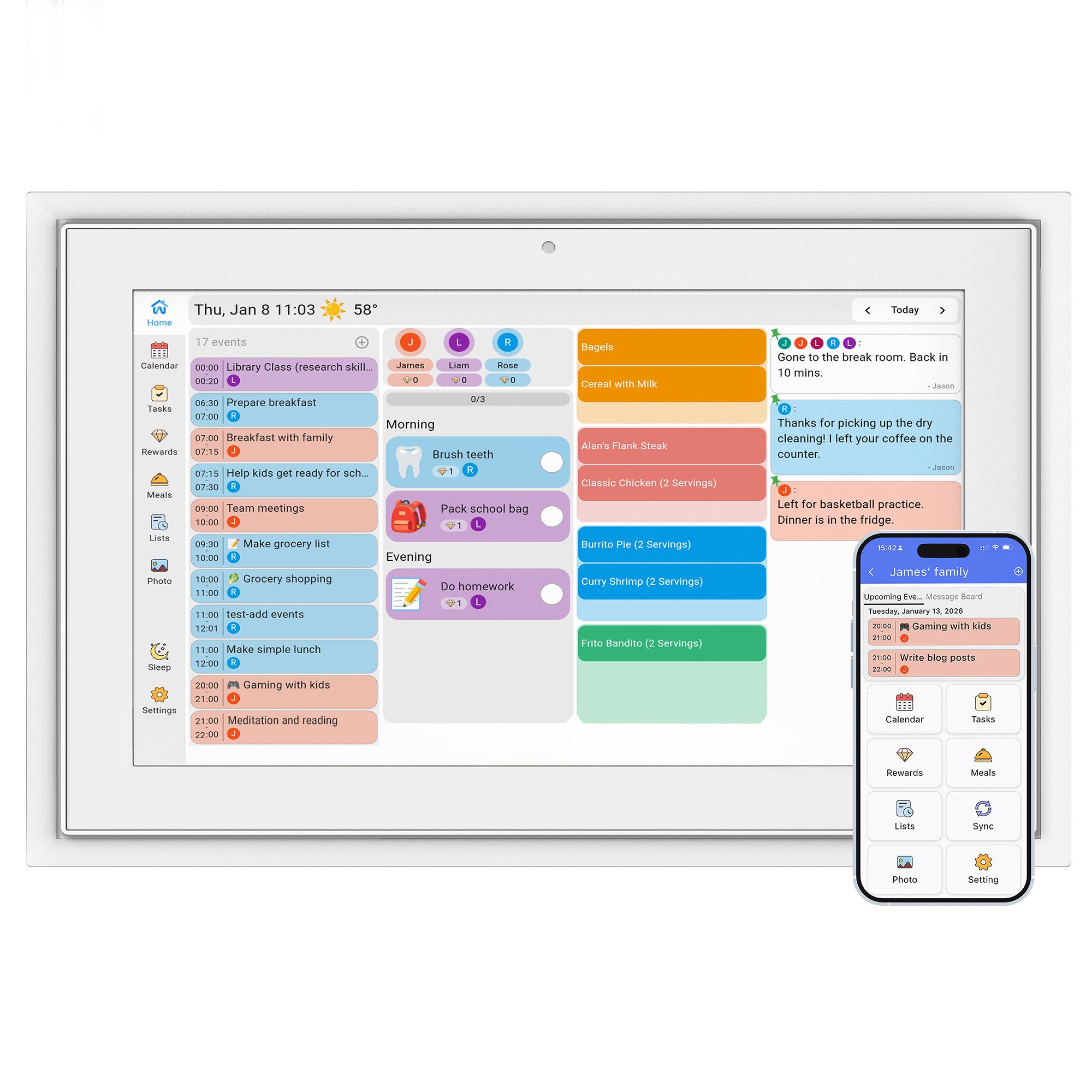 Xoro CPF 10 E1 – Smarter Familien-Planer Digitaler Bilderrahmen (25,65 cm/10 ", 1280 x 800 Pixel, 16 GB, Digitaler Familienkalender für Termine, Aufgaben und Essensplanung)