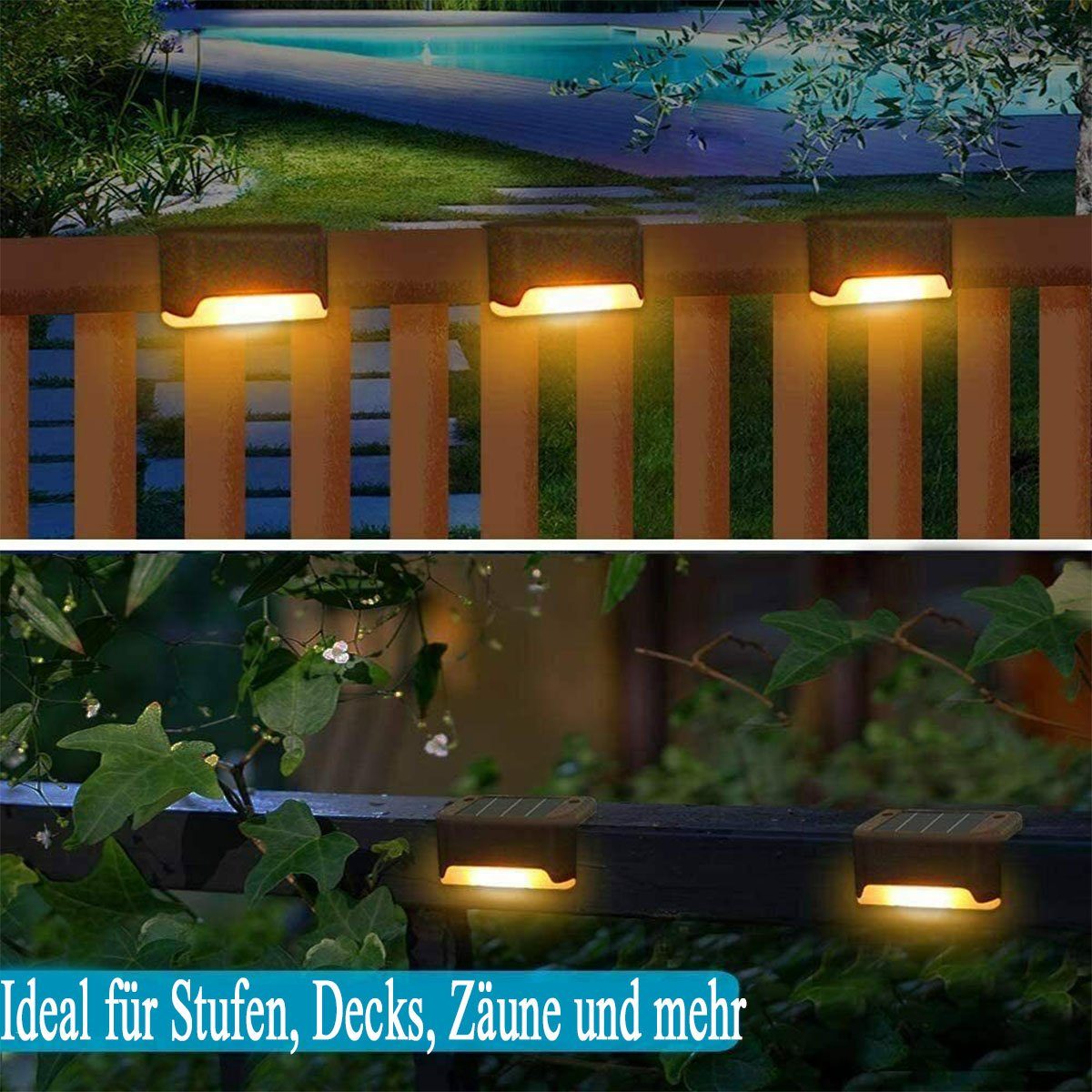 LED integriert, LED Solarlampe LED-Beleuchtung Wasserdicht Braun oyajia Gartenleuchte Stück Lights, 4/8 IP65 LED fest Treppenlichts, Solarleuchte Deck
