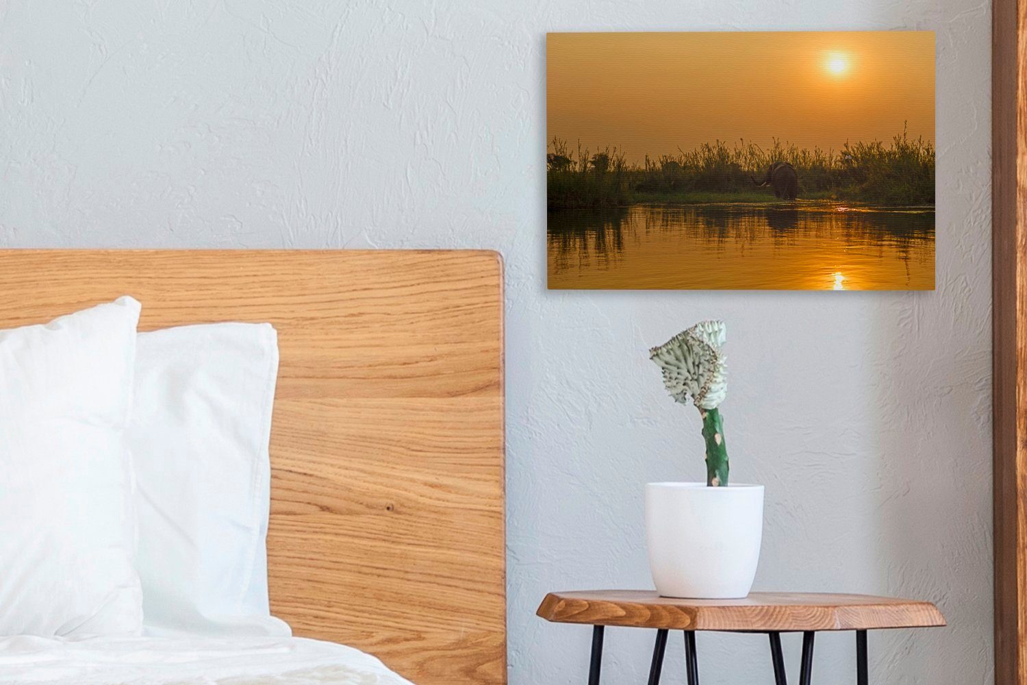 Wandbild 30x20 St), (1 Leinwandbild Sonnenuntergang Wanddeko, cm Zambezi OneMillionCanvasses® des Sambesi-Flusses entlang im Aufhängefertig, Leinwandbilder, Lower National,