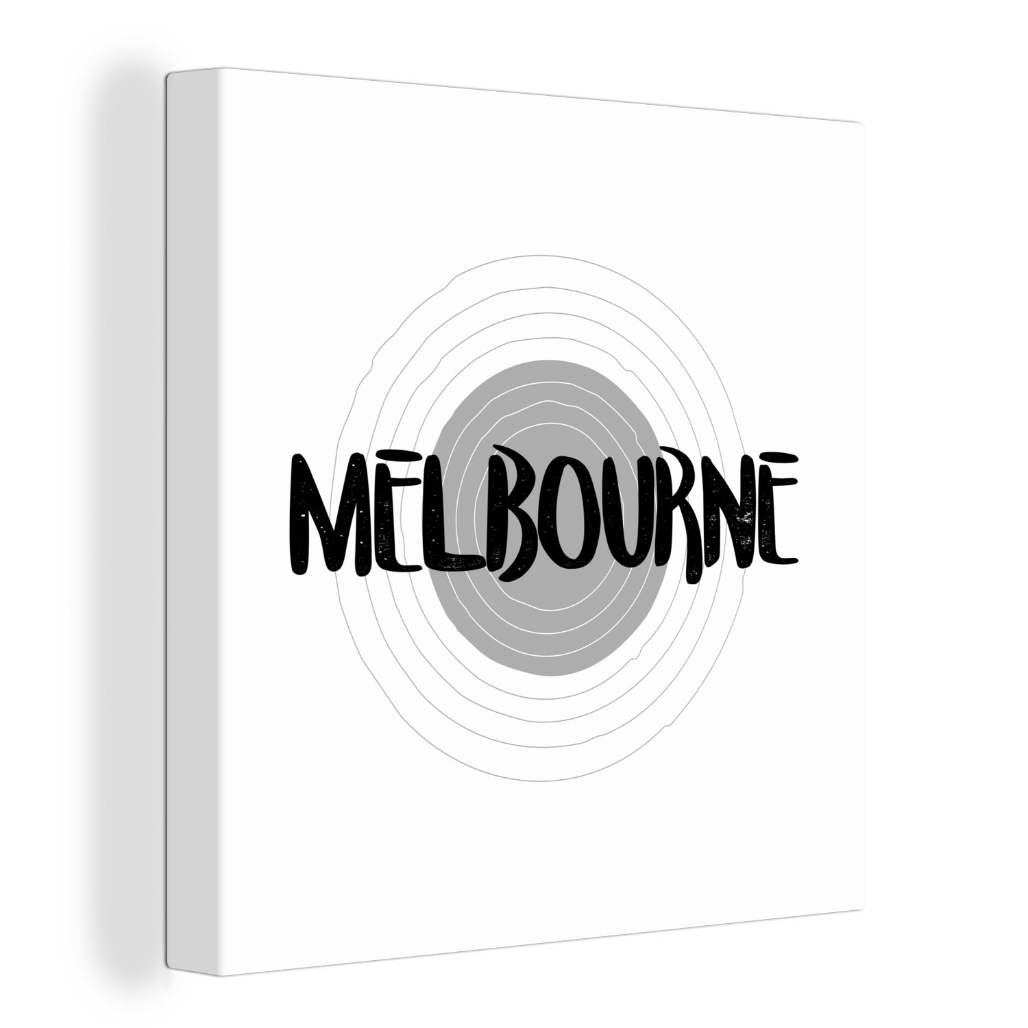 OneMillionCanvasses® Leinwandbild Illustration von Melbourne mit einem gelben Hintergrund - schwarz und, (1 St), Leinwand Bilder für Wohnzimmer Schlafzimmer