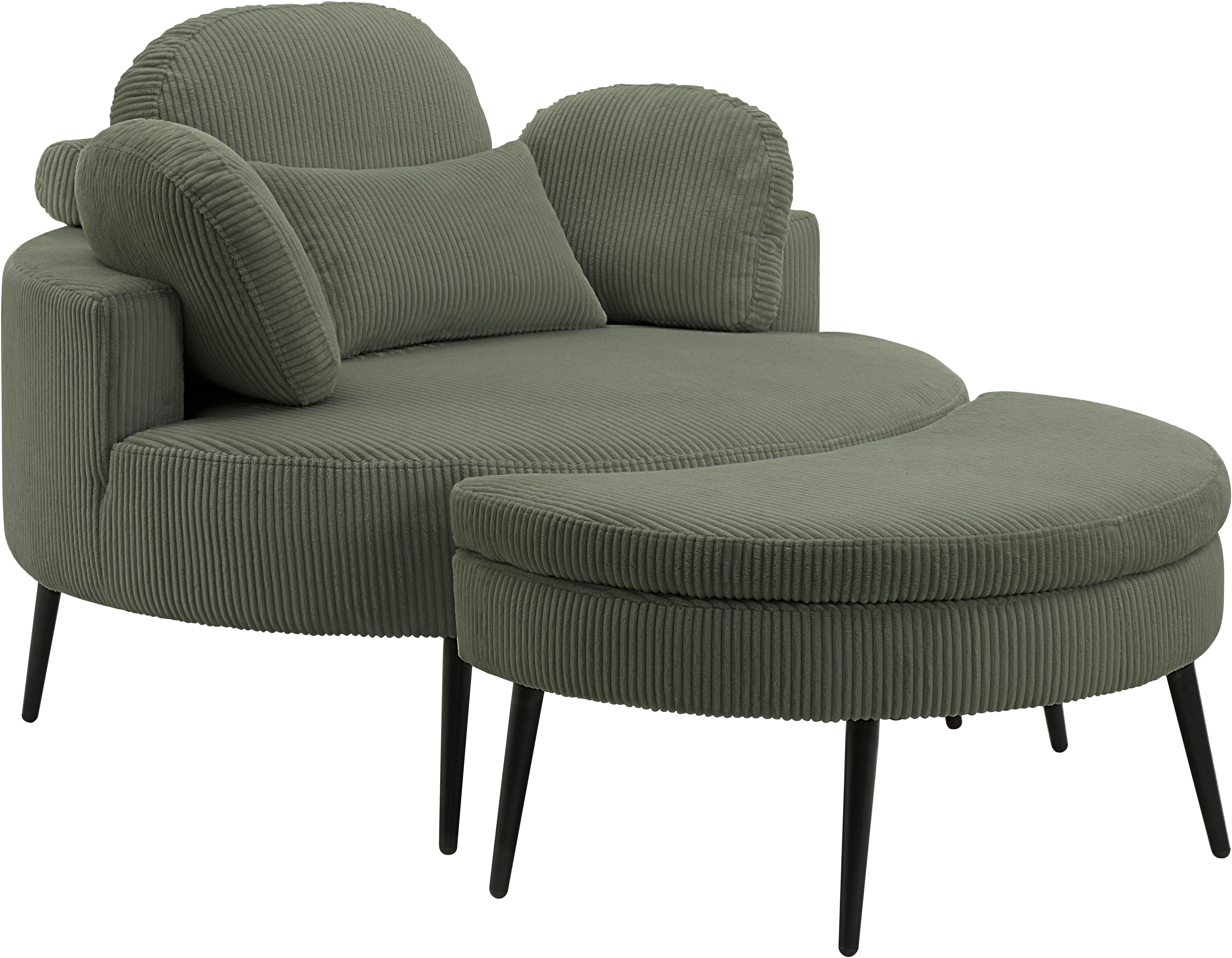 OTTO home Loveseat Riko Sessel, B: 110 cm, Sitzhöhe: 44 cm, XXL- Sessel, mit Stauraumhocker, Rückenstütze & 4 Zierkissen