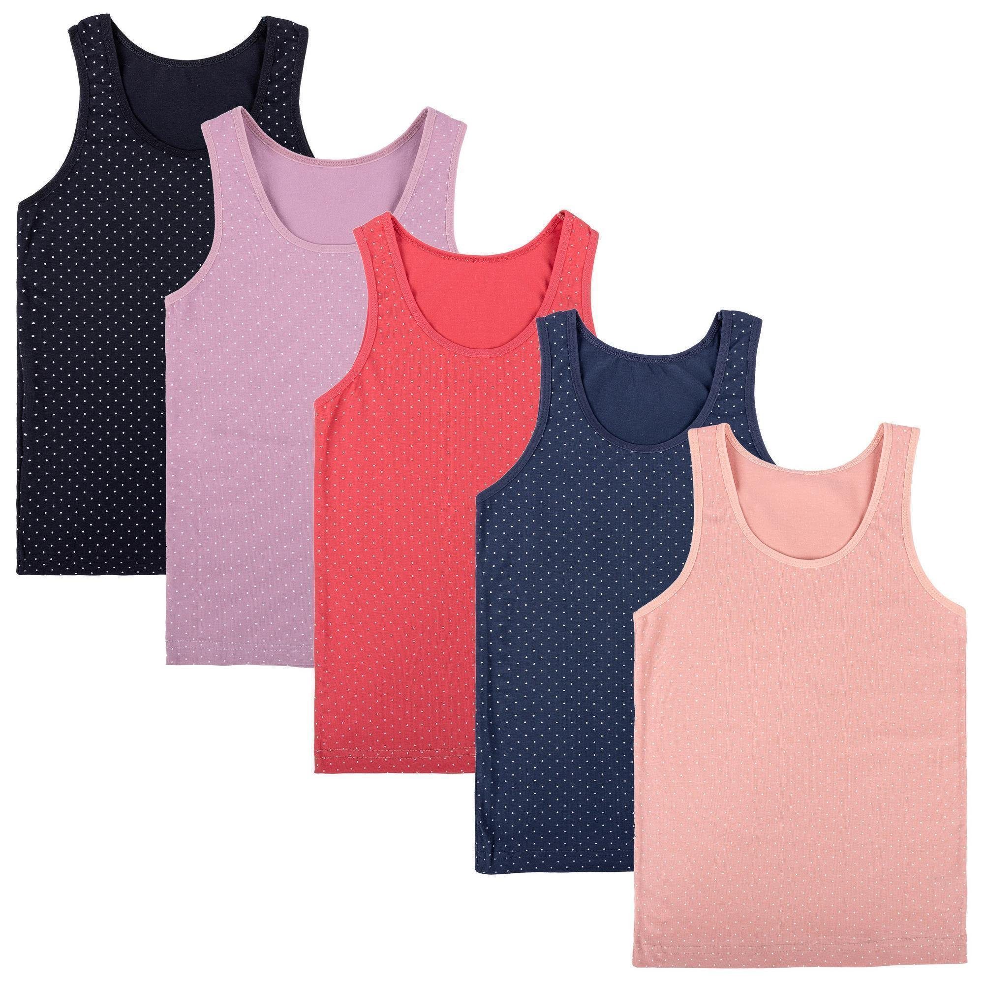 LOREZA Unterhemd 5 Mädchen Unterhemden Punkte Unterwäsche Tank Baumwolle  (Set, 5-St)