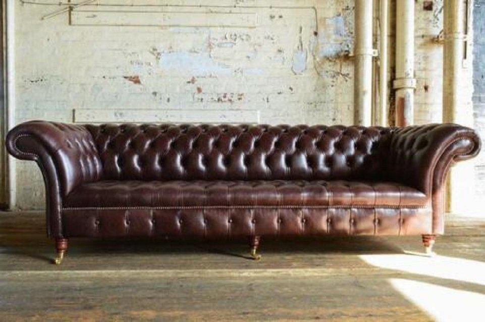 JVmoebel 4-Sitzer Chesterfield Braun Sofa Polster 4 Sitzer Couchen 100% Leder Sofort