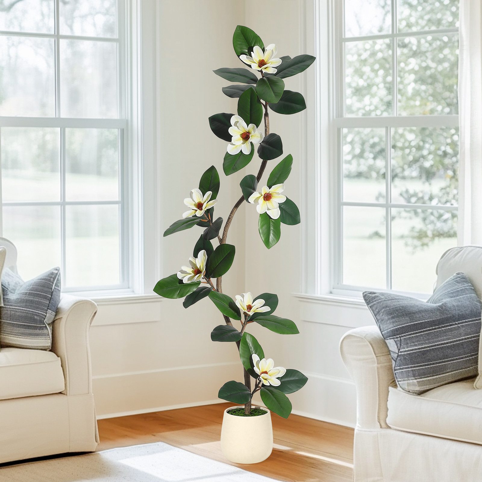 Kunstbaum Künstlicher Magnolienbaum,realistische Kunstpflanze mit verstellb günstig online kaufen