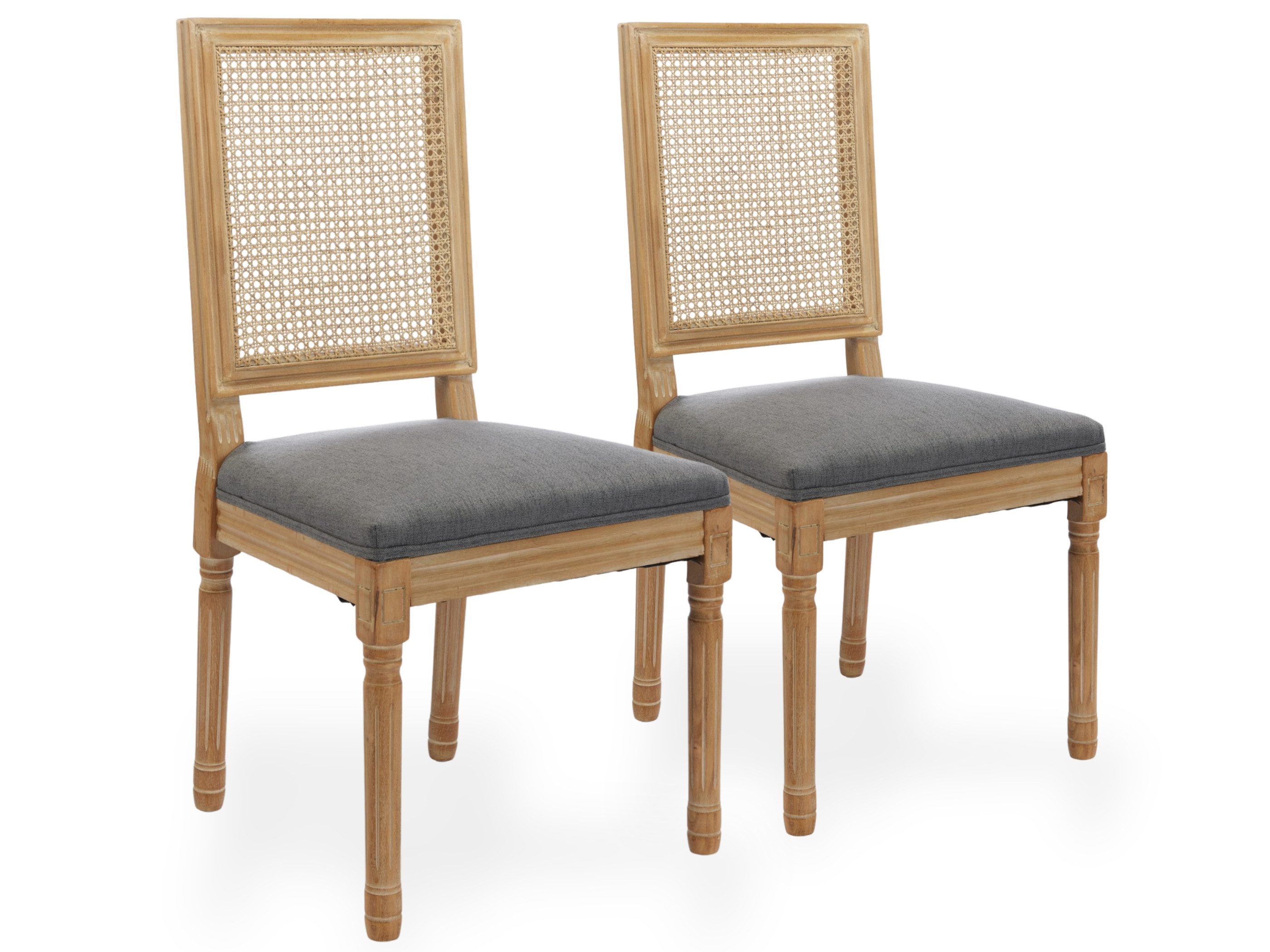 SeedWave Esszimmerstuhl 2er-Set Polsterstühle mit Rattanlehne und Massivholzrahmen (2er Set), Leinenpolster mit Schaumstoff und S-Federn im Vintage-Stil