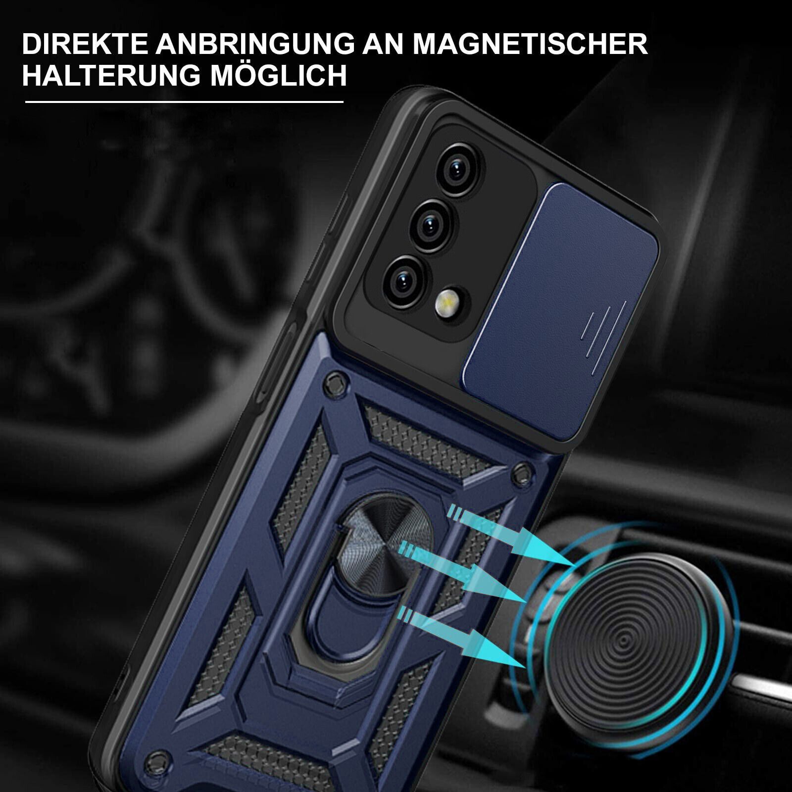 betterfon Smartphone-Hülle für Oppo A74 Panzerhülle mit Kameraschutz & Ringhalter Blau