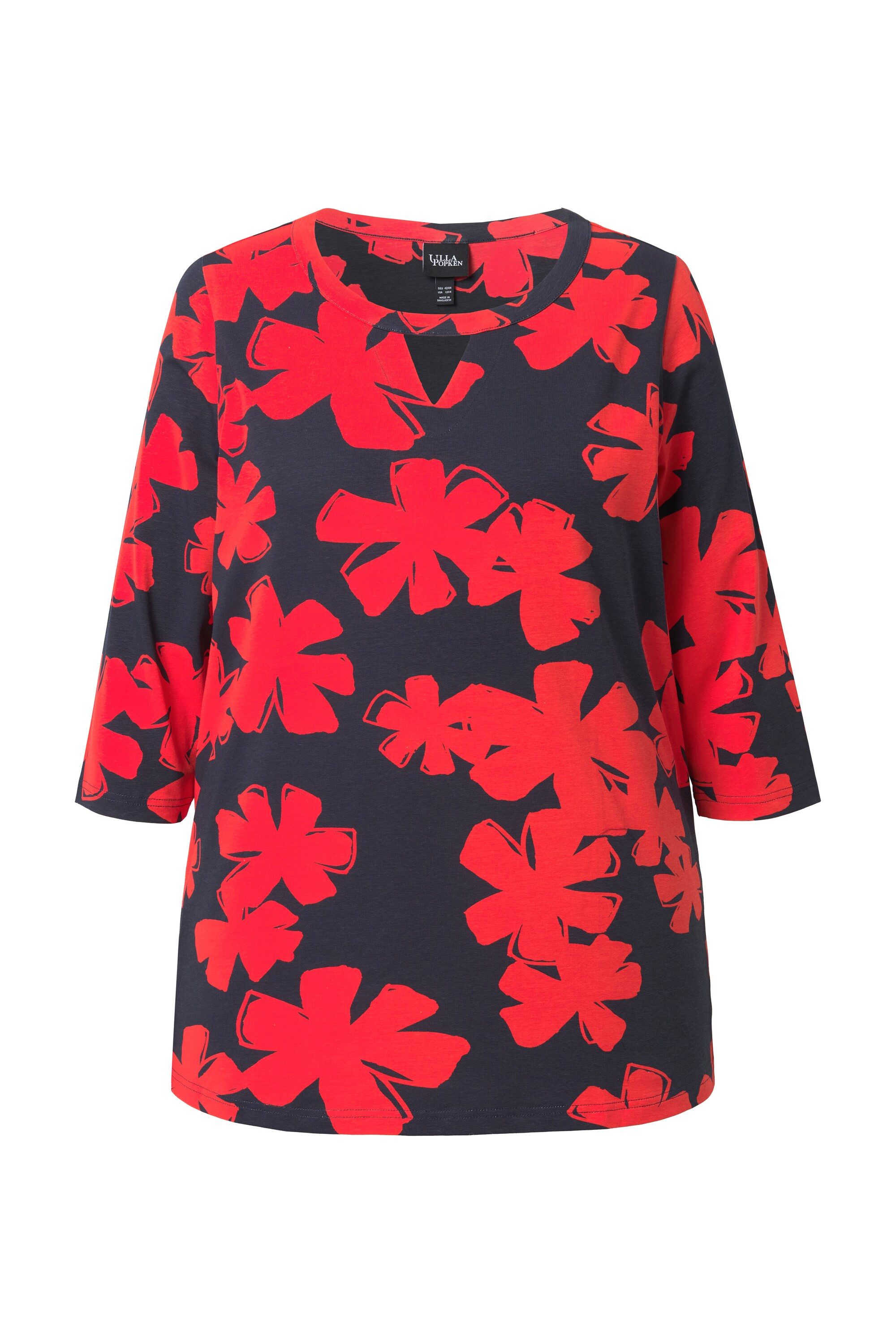 T-Shirt Shirt Blüten A-Linie Rundhals Keyhole 3/4-Arm