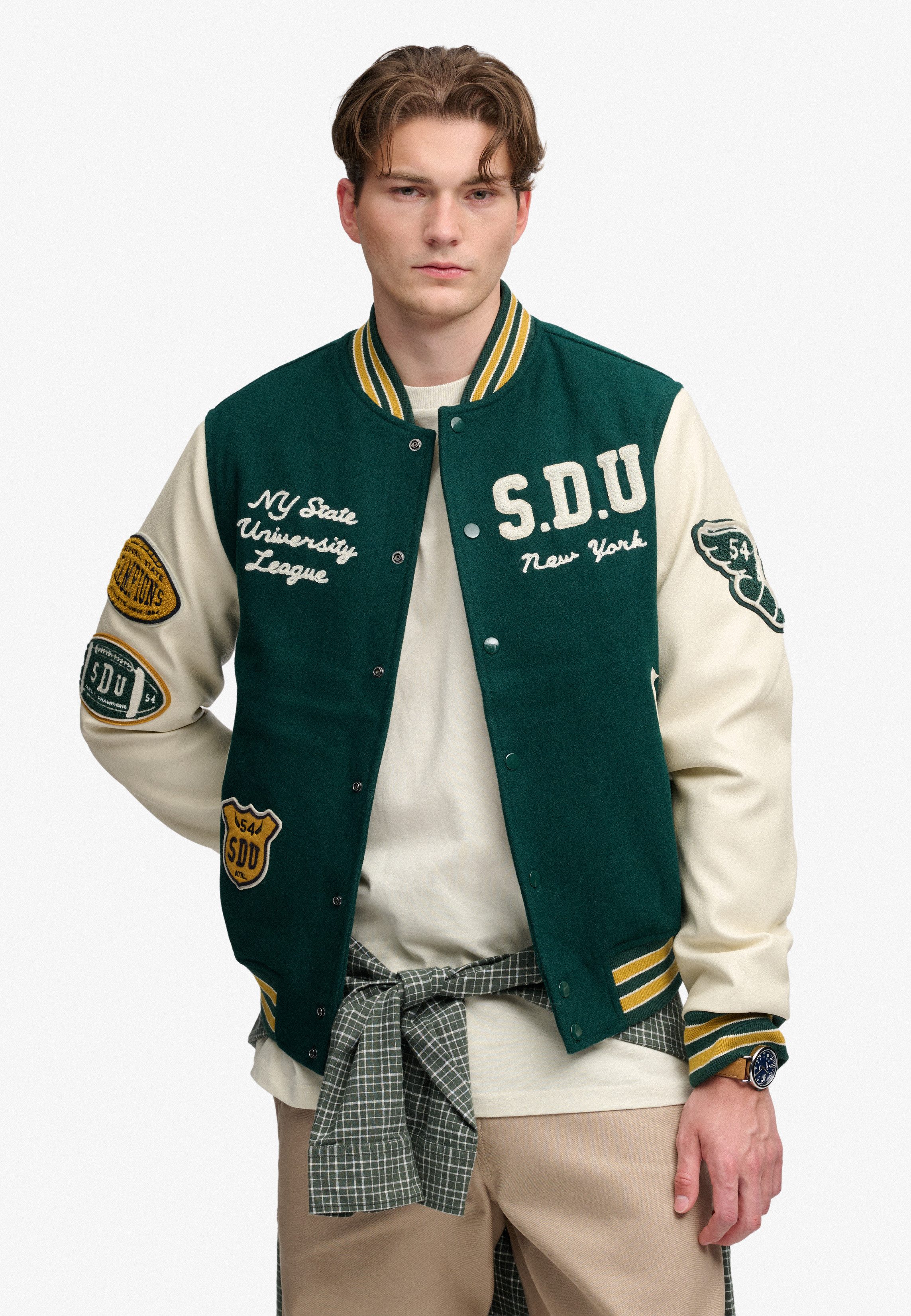 Superdry Collegejacke VINTAGE PATCHED VARSITY JKT Materialmix, relaxed fit