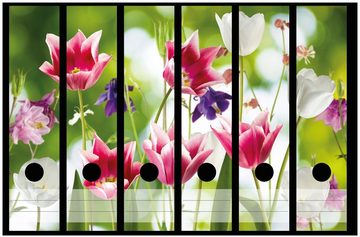 Wallario Etiketten Blühende Blumen im Frühling in pink und weiß, Ordnerrücken-Sticker in verschiedenen Ausführungen