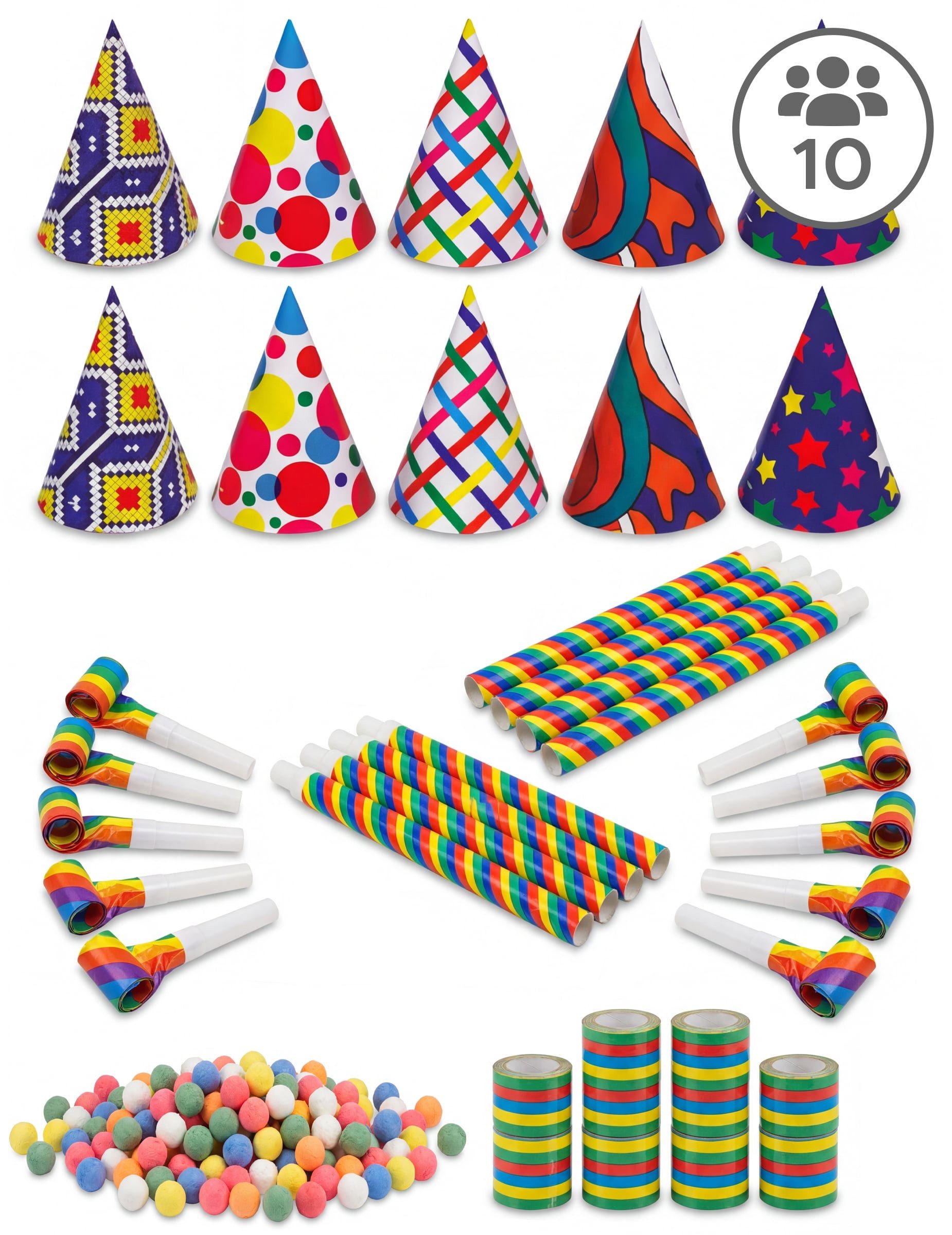 PartyPro Kostüm Party Set Silvester 10 Personen Kit cotillons multicolores