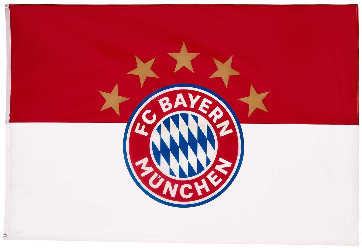 Bayern 5 180x120cm, Logo, FC Bayern Sterne Aus FC München recyceltem Polyester Hissfahne Fahne
