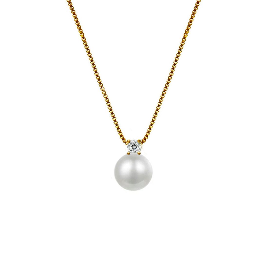 Edellis Kette mit Anhänger Silber Halskette – echte weiße Süßwasserperle 8–9 mm AAA+ mit Zirkon