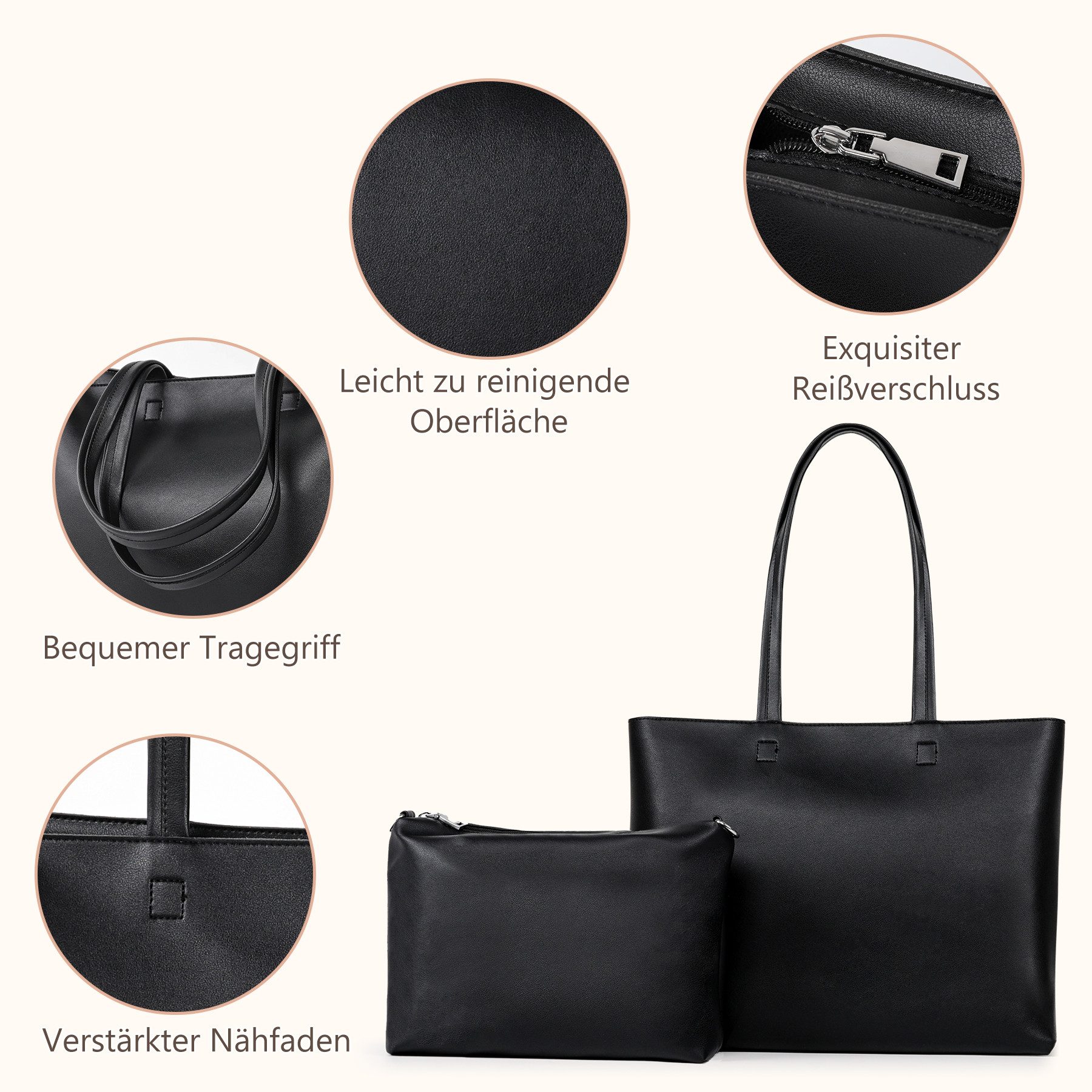 TAN.TOMI Shopper Damen Henkeltaschen Groß Handtasche Mit Einer Kosmetiktasche (2-tlg., Henkeltasche 2PCS Set Einfach Tote Bag), Handtaschen Damen Groß PVC Umhängetasche