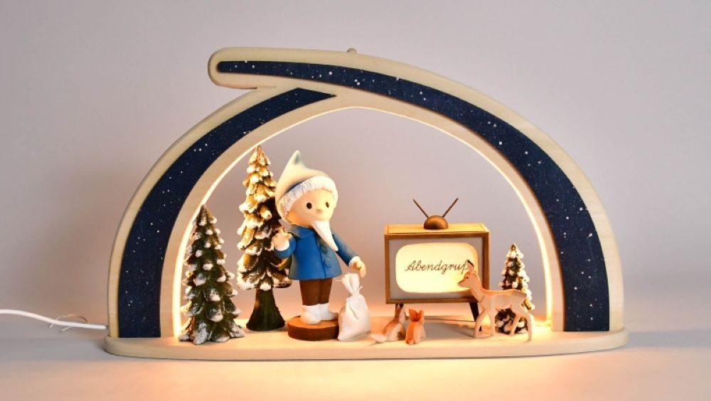 RATAGS LED Schwibbogen Massivholzbogen Sandmännchen mit TV 65 Jahre Sandmann Neuheit 2025, Handwerkskunst original Erzgebirge