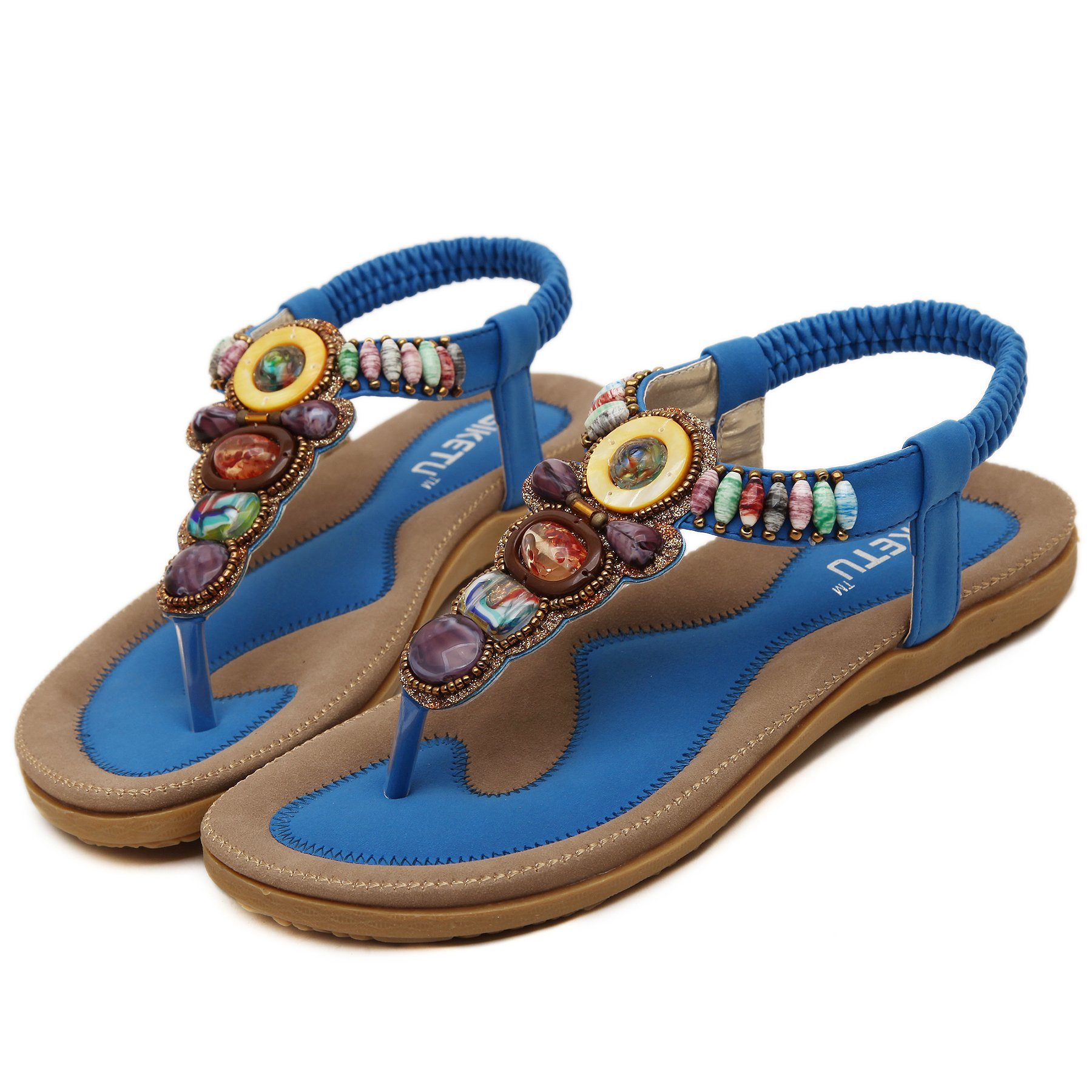 Flops Flip Sommer Blau Sandale Bohemian Damen GelldG Flach Zehentrenner