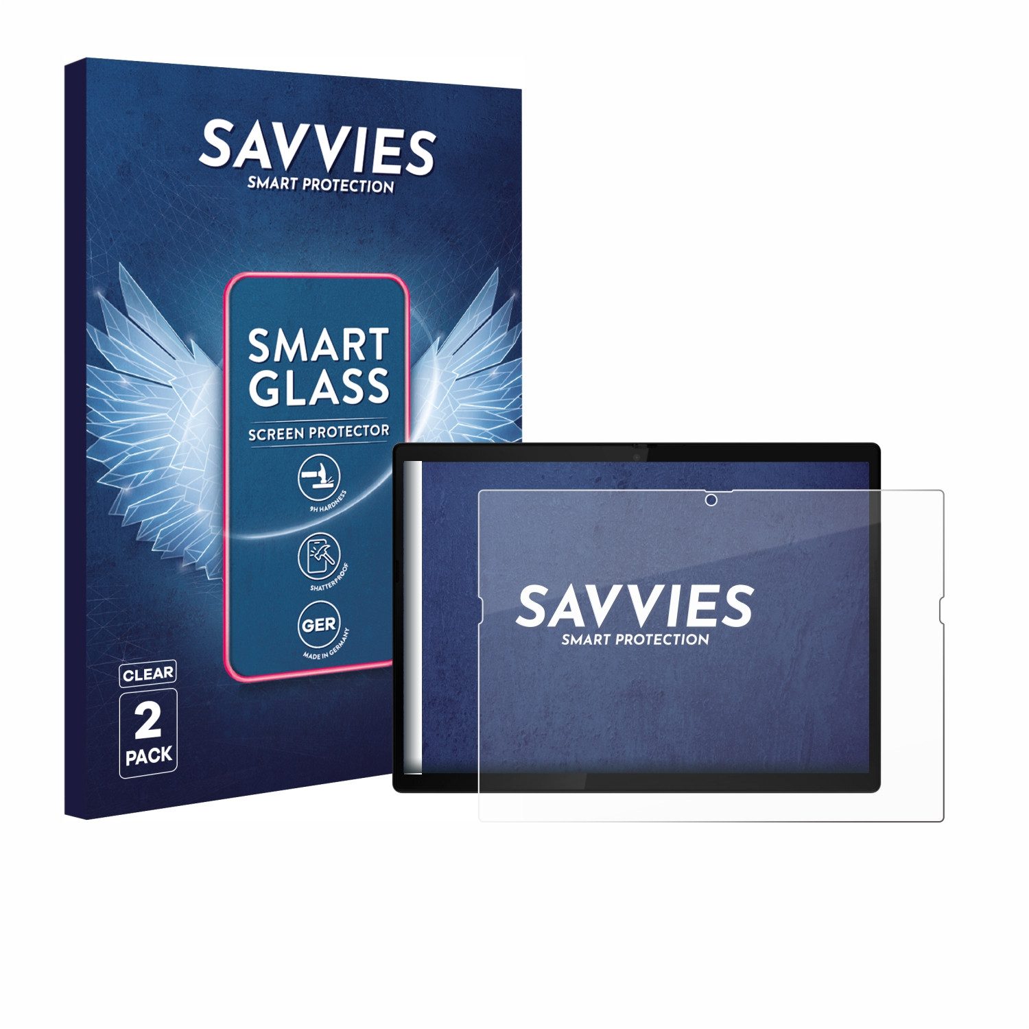 Savvies Displayschutzglas Schutzglas Panzer für Lenovo ThinkPad X12 Detachable Gen 2, 2 Stück, Schutzfolie Display Schutz Glas Folie klar