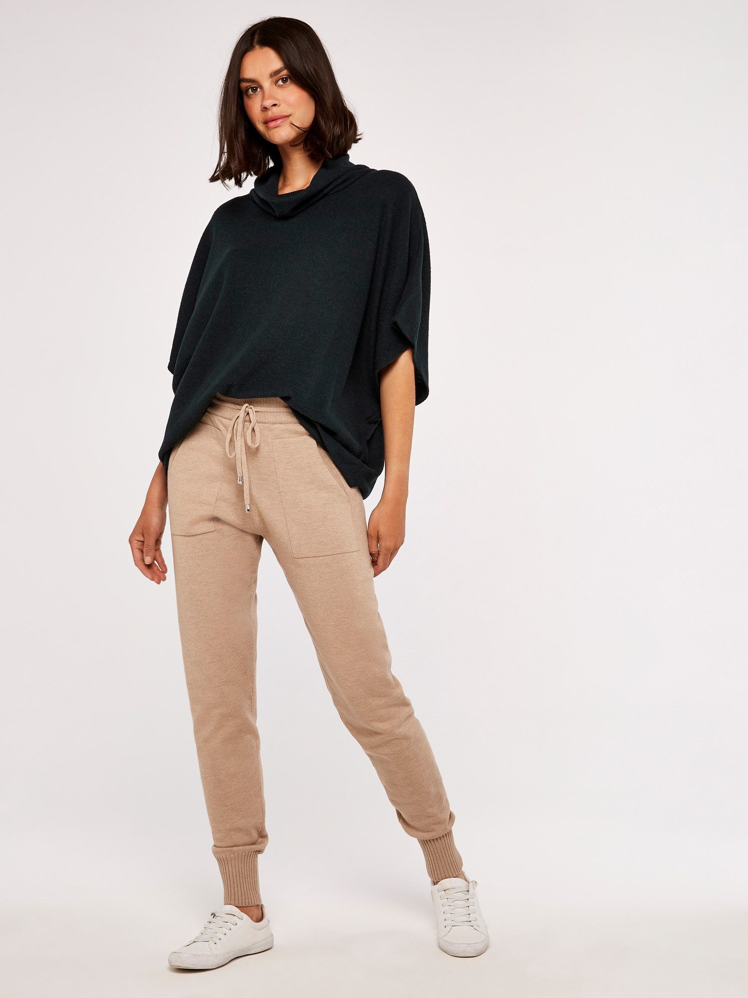 Apricot Kurzarmpullover Cape in Rippstrick mit Rollkragen günstig online kaufen