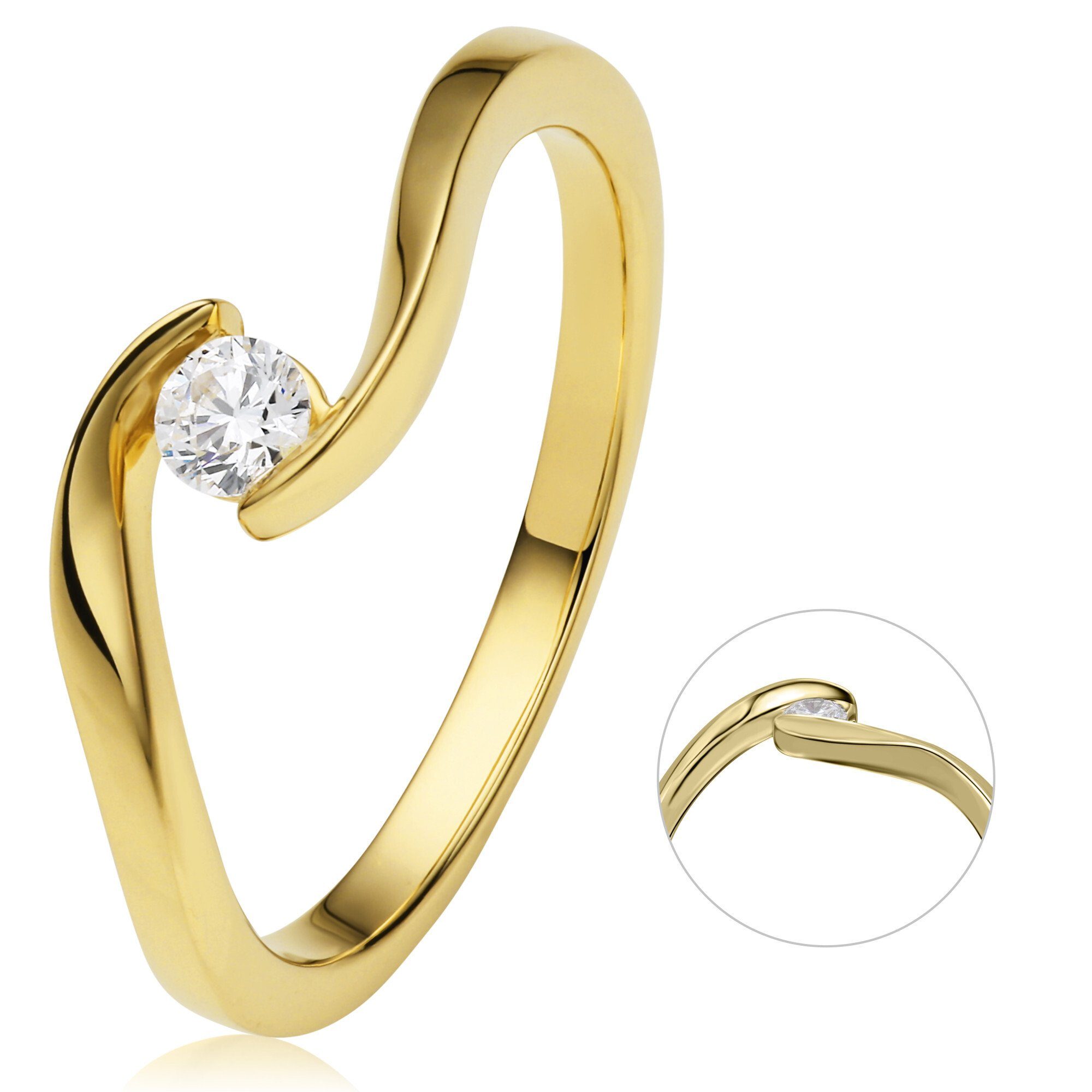 aus Gelbgold, ct Ring ELEMENT Spannfassung Damen 750 ONE Schmuck Diamant Diamantring Brillant Spannfassung Gold 0,10