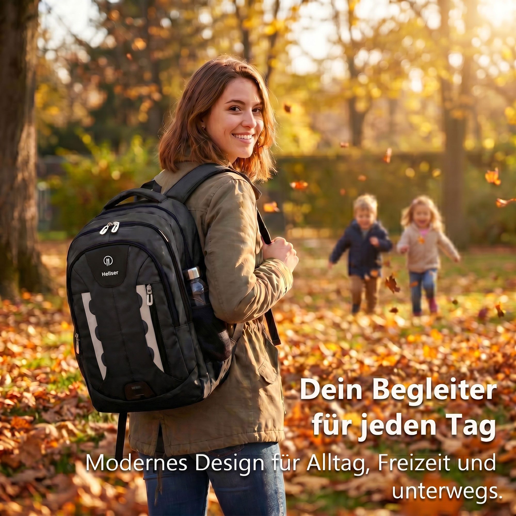 HELLSER Laptoprucksack & Schulrucksack NOVA Unisex mit USB-Ladeanschluss & Laptopfach 16 Zoll, Wasserabweisend, Reiserucksack Handgepäck, Reflektoren, Ergonomisch