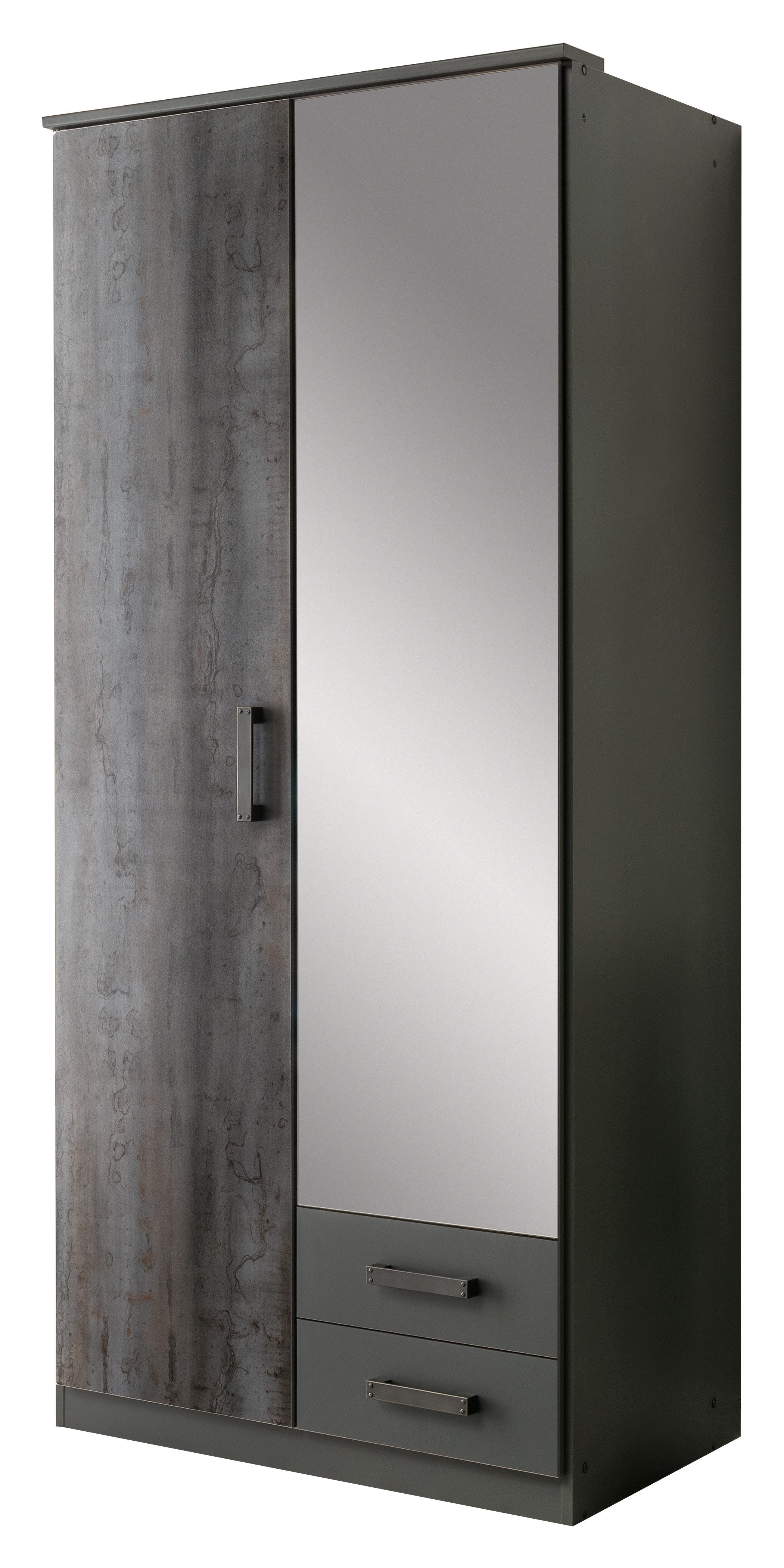 möbel-direkt.de Drehtürenschrank Duisburg in Grafit mit Digi-Steel-Optik (Komplett, 1-St., Kleiderschrank als 2Türer, 3Türer oder 4Türer wählbar) mit Spiegel, in Digi-Steel-Optik