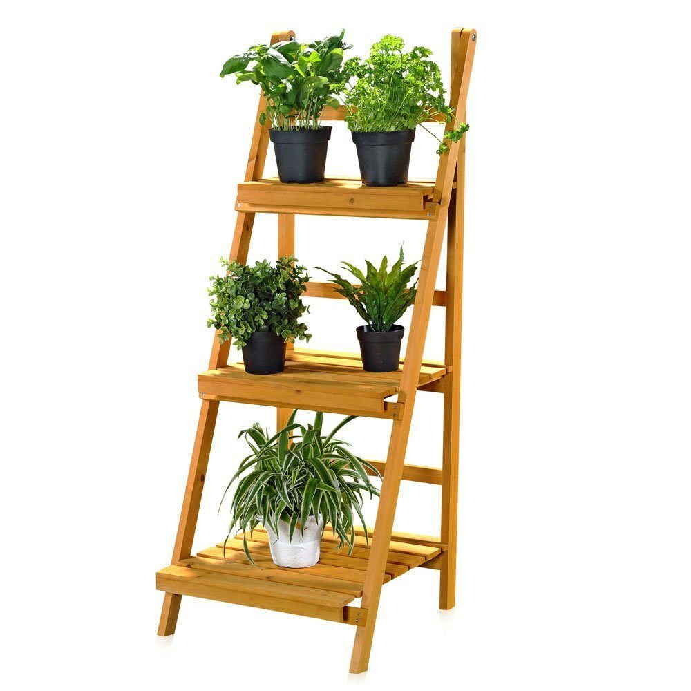 Melko Blumenständer Pflanzentreppe Blumenregal 3 Etagen Holz Braun Pflanzampel Pflanzbank (Stück), BxTxH: 43 x 44 x 109 cm