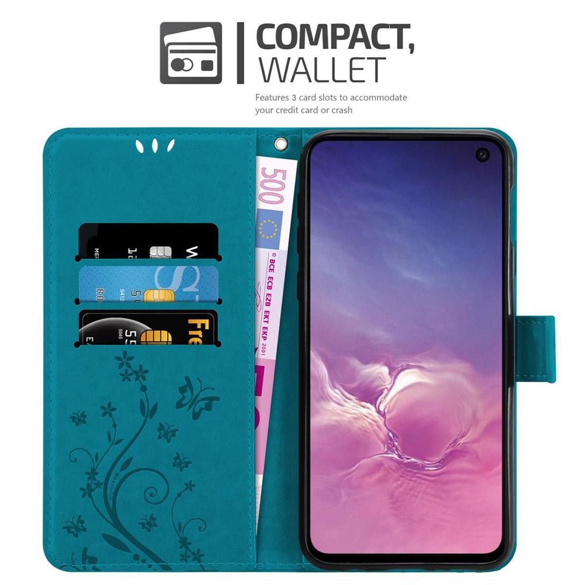Cadorabo Handyhülle für Samsung Galaxy S10e Hülle Samsung Galaxy S10e, Hülle Schutzhülle Blumen Flower mit Standfunktion Kartenfach Magnet
