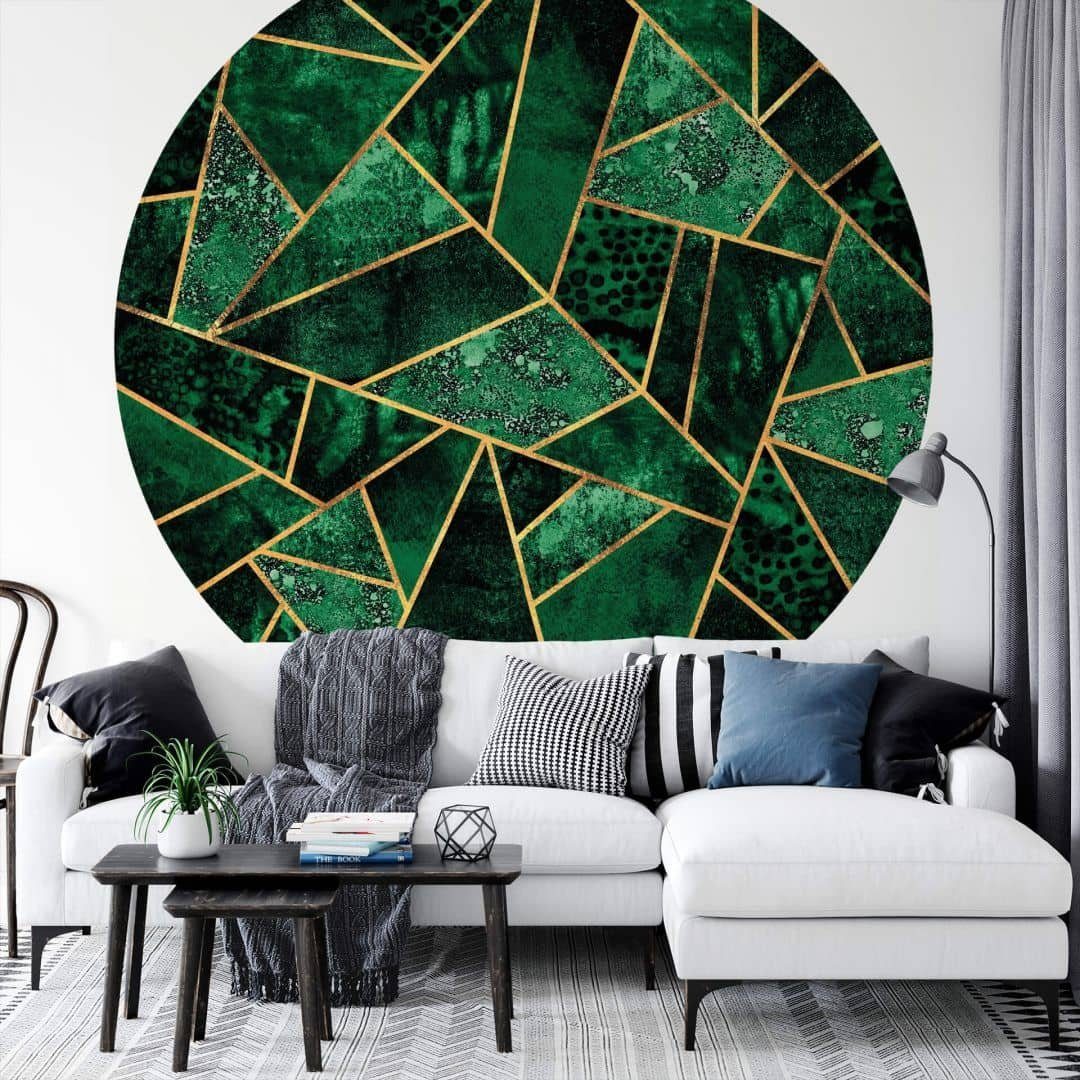 Vliestapete K&L Geometrisch Gold Tapete Grün abstrakt, Fototapete Fredriksson Wall Wohnzimmer Smaragd Art Fototapete