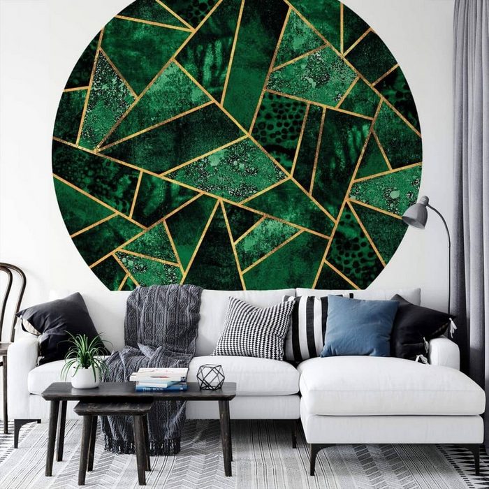 K&L Wall Art Fototapete Fototapete Fredriksson Gold Grün Smaragd Vliestapete Wohnzimmer abstrakt Geometrisch Tapete