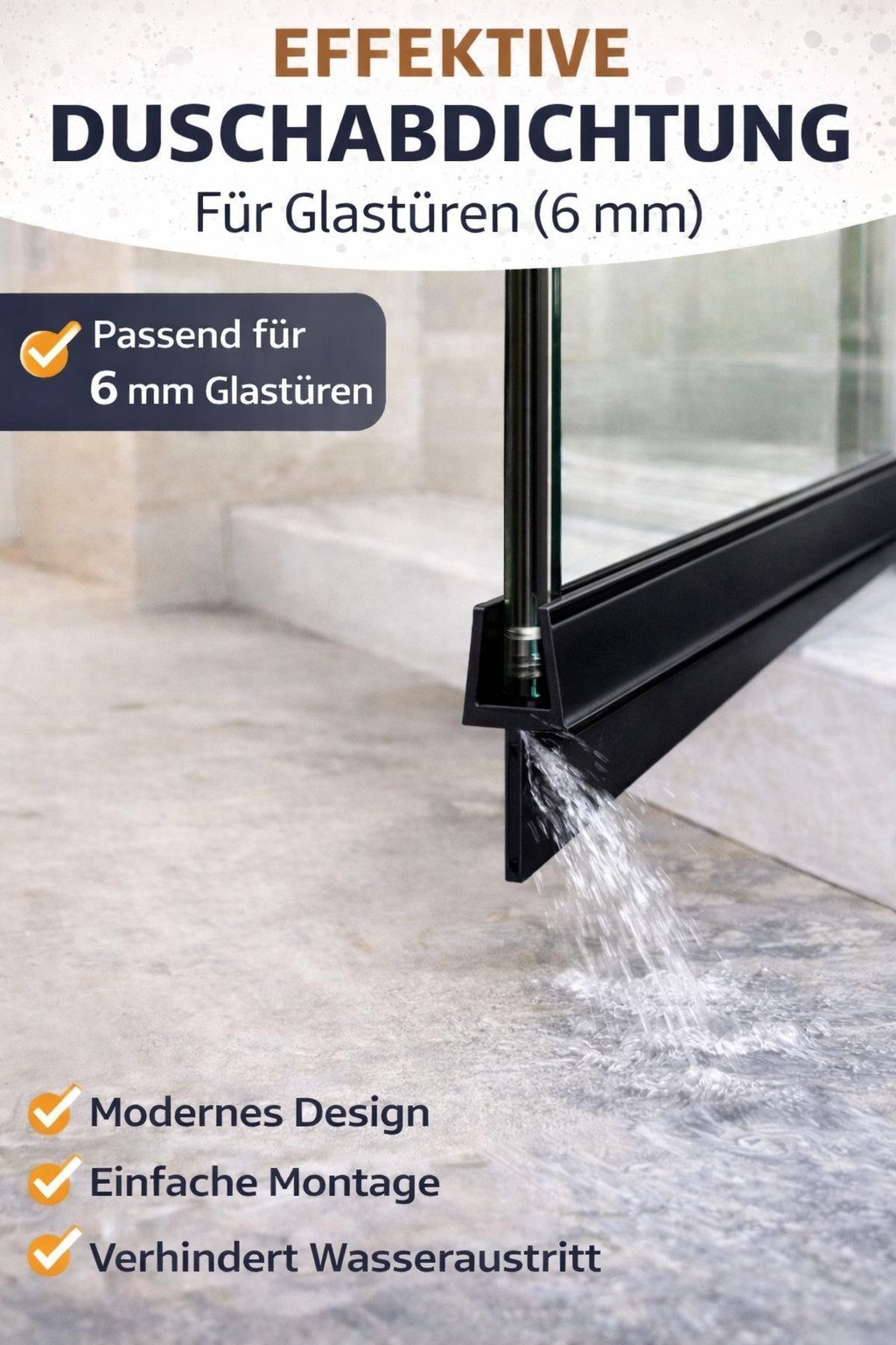 Euroshowers GmbH Duschdichtung Duschdichtung 2er Set 6 mm Glastür – Wasserabweiser mit Dichtlippe, L: 100 cm