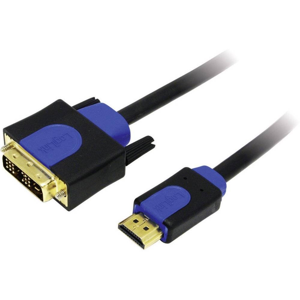 LogiLink HDMI auf DVI Kabel 2 m HDMI-Kabel, (2.00 cm), vergoldete Steckkontakte, schraubbar