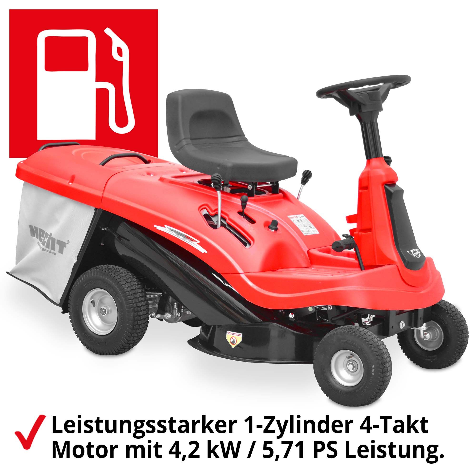 Hecht Rasentraktor 5161 mit EasyClean System, 61,00 cm Schnittbreite, 5,2 kW / 7 PS, 150L Fangkorb, 35-75 mm