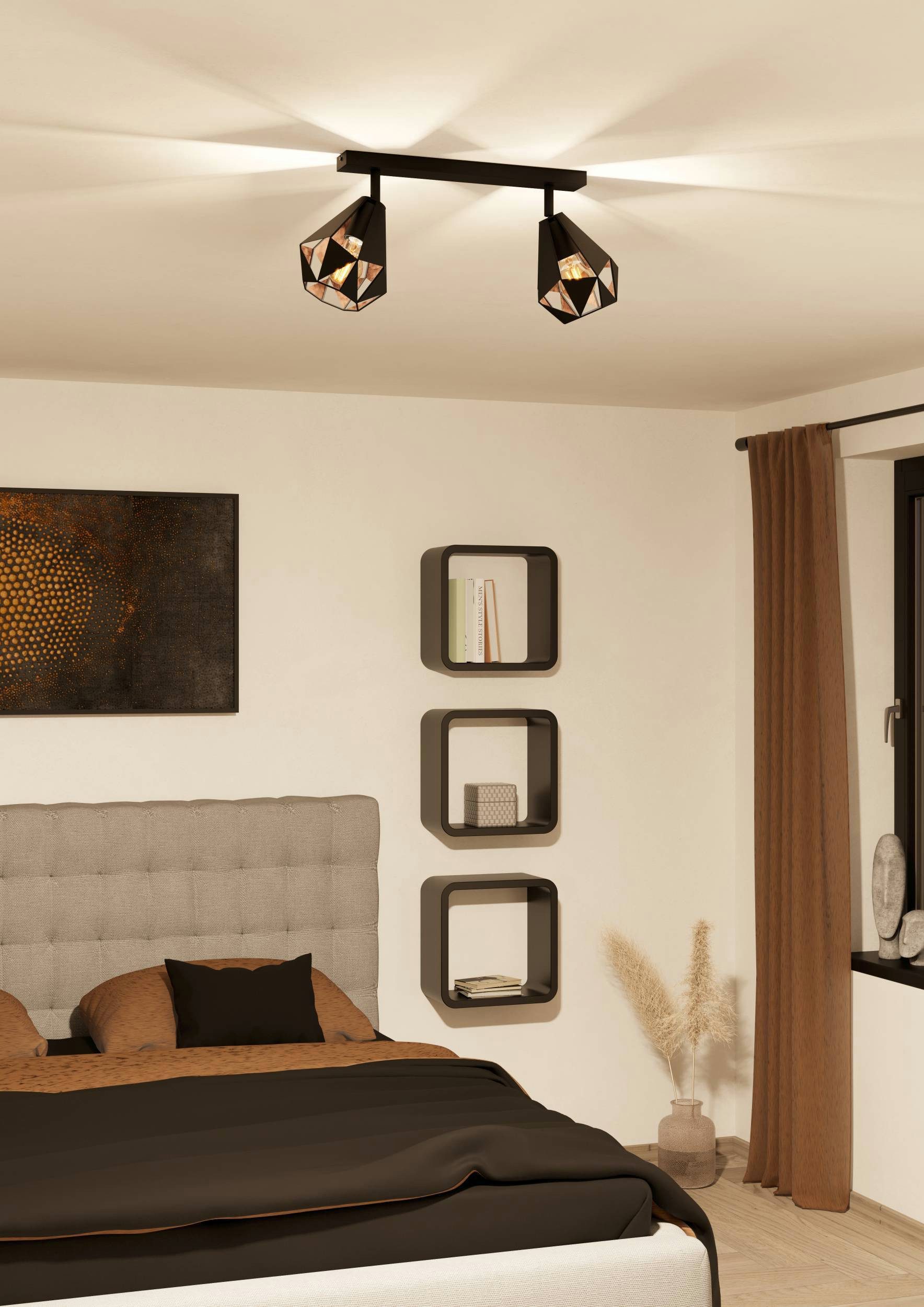 EGLO Deckenleuchte Carlton 7 Deckenlampe, stahl, Vintage, Industrial Retro, E27, Lampe, ohne Leuchtmittel, CARLTON 7 - Schwarz, Kupfer - L42 x B16 x H25,5 cm - IP20