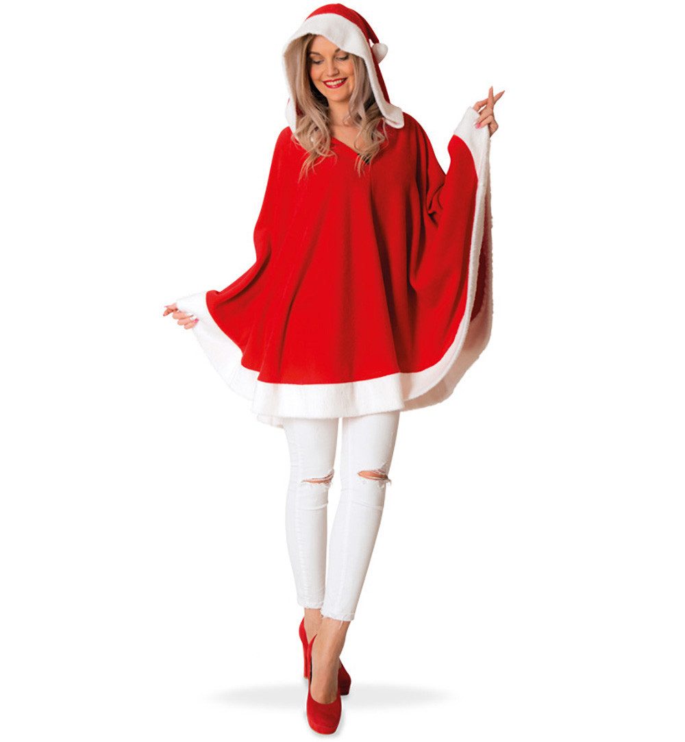 Kostüm Damen Poncho Nikolaus Weihnachtsfrau Nikoline mit Kapuze Einheitsgröße