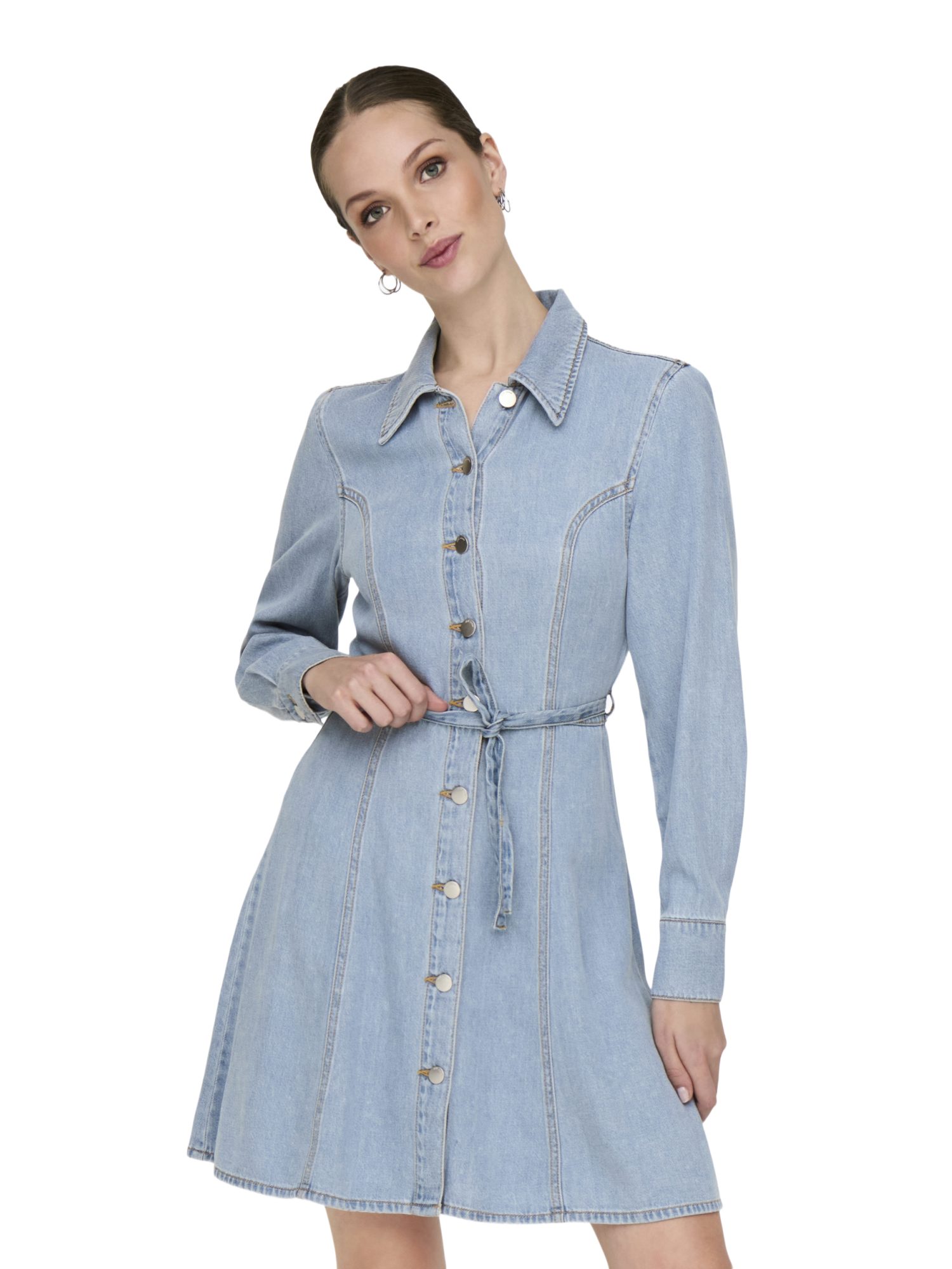 JDY Minikleid 2026 1_SPRING1 blau,Casual,Lyocell,Unifarben,Hemdblusenkragen,Lang,Casual Fit