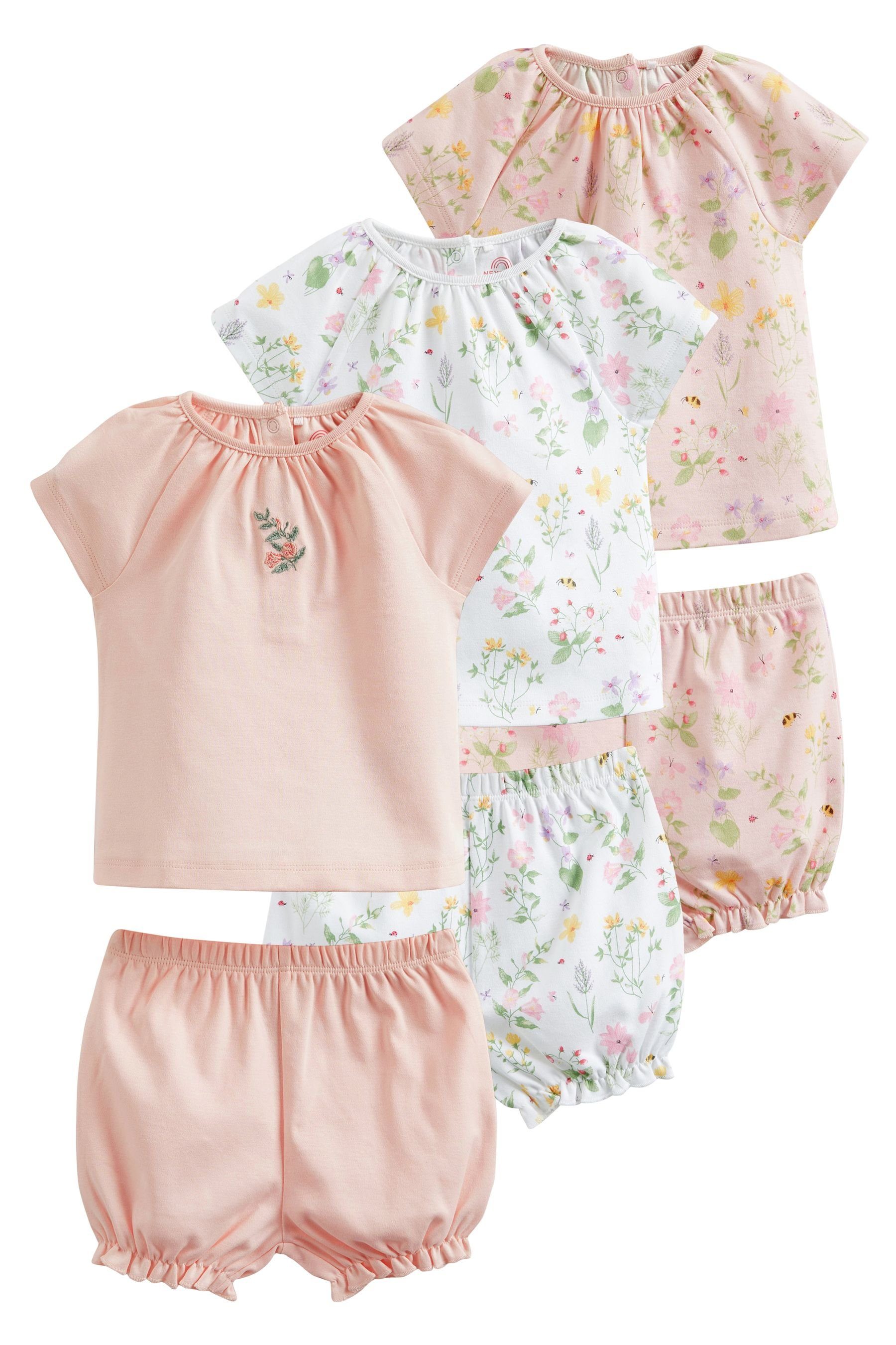 Next T-Shirt & Shorts Baby-T-Shirt und Shorts im 6-teiligen Set (6-tlg) Pale Pink Floral