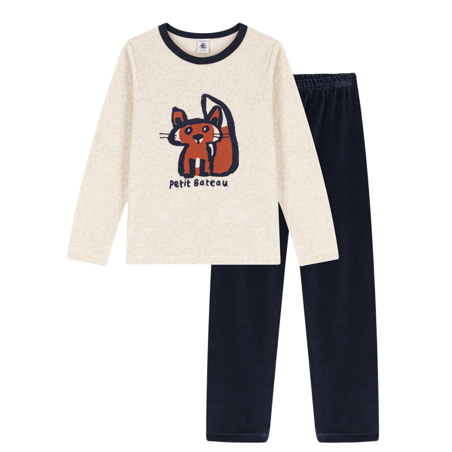 Petit Bateau Schlafanzug Petit Bateau Pyjama Schlafanzug beige blau mit Eichhörnchen