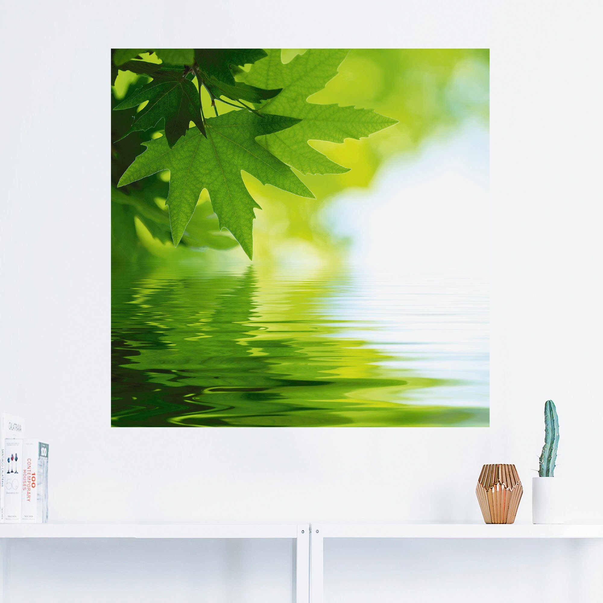 Grüne als Wandaufkleber reflektieren versch. (1 Wasser, oder Blätter Poster Leinwandbild, im St), Größen Blätter Wandbild in Artland Alubild,