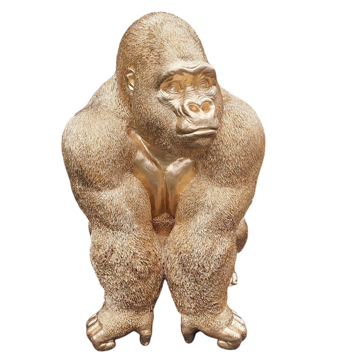 Aspinaworld Gartenfigur Große sitzende Gorilla Figur in Gold 110 cm