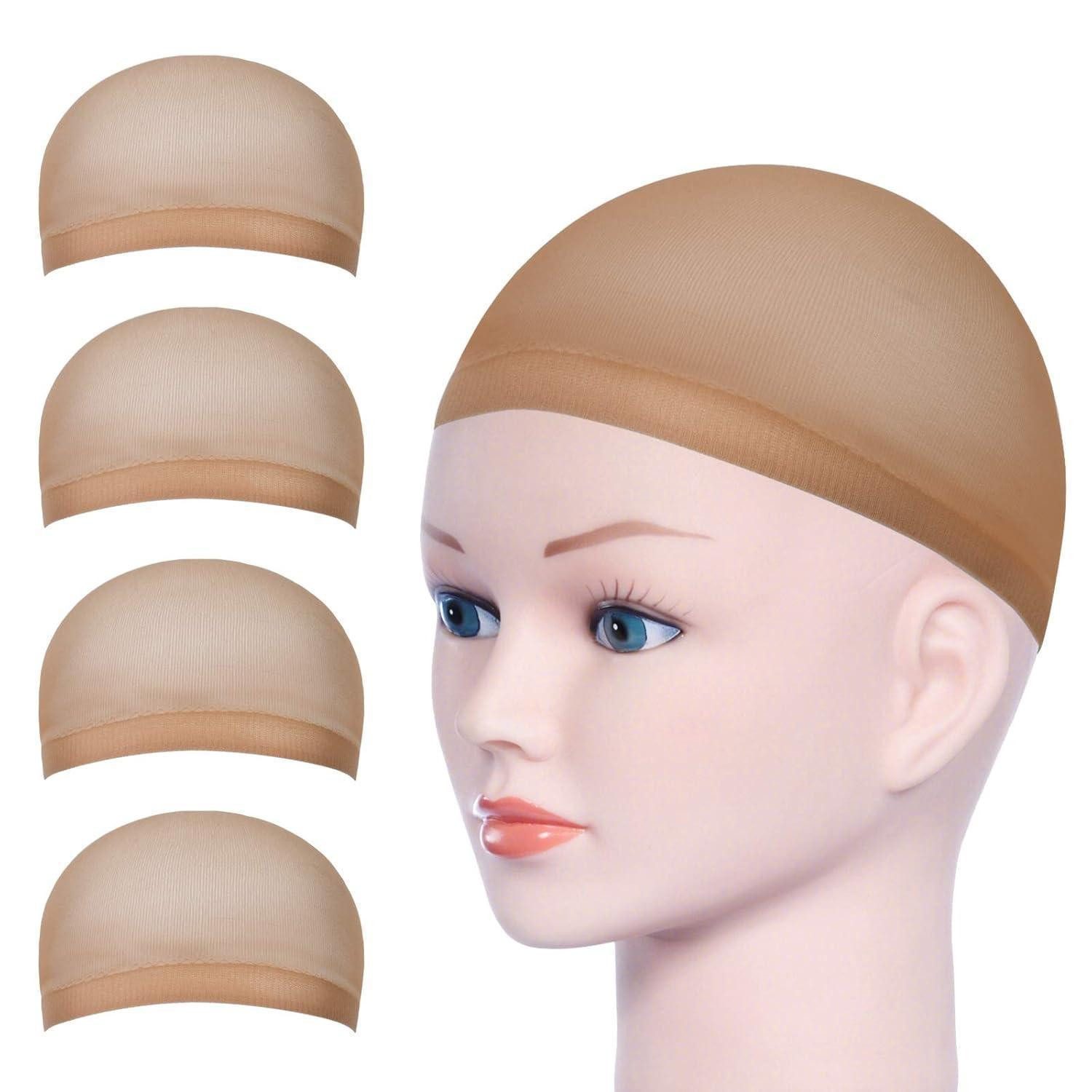LuxusKollektion Haarnetz Haarnetz Wig Cap 4 Stk. Dehnbare Nylon Perücke Kappen Beige