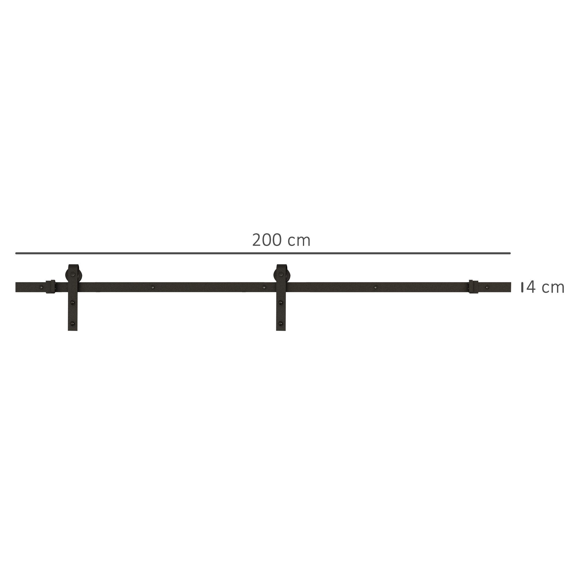 HOMCOM Türbeschlag 200 cm Komplett-Set mit Schienen, Rollen, Schienenstopper (Schiebetürsystem, 1 St., Schiebetüren-Beschlagsatz), aus Kohlenstoffstahl, Schwarz