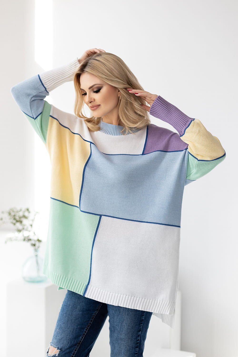 PeeKaBoo Rundhalspullover Damenpullover bunt gemustert