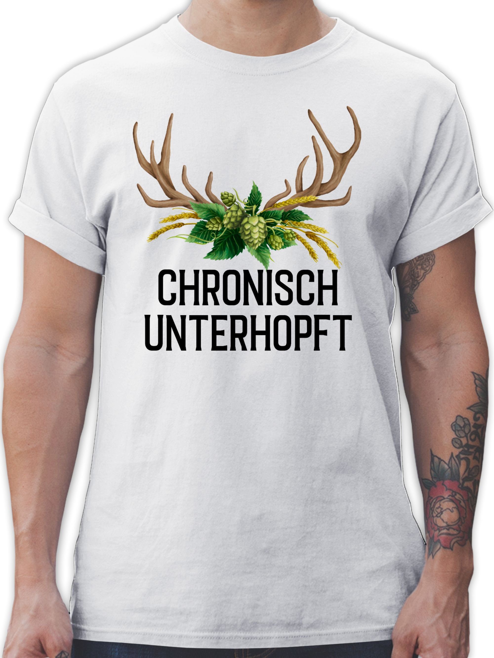 Mode T-Shirt Hopfen Oktoberfest und Herren - Shirtracer Chronisch für unterhopft Hirschgeweih Weizen Weiß 01