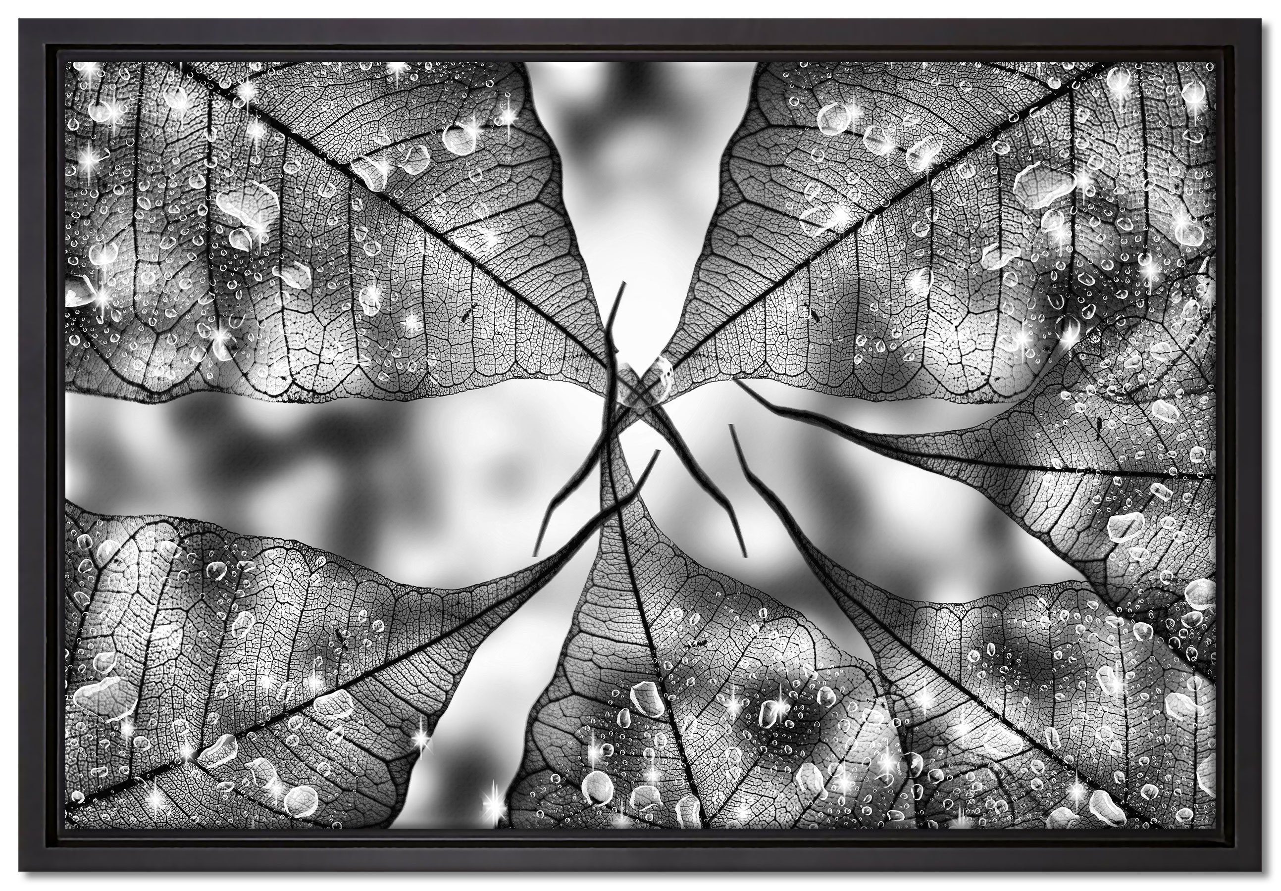 Pixxprint Leinwandbild Grüne Blätter, Wanddekoration (1 St), Leinwandbild fertig bespannt, in einem Schattenfugen-Bilderrahmen gefasst, inkl. Zackenaufhänger