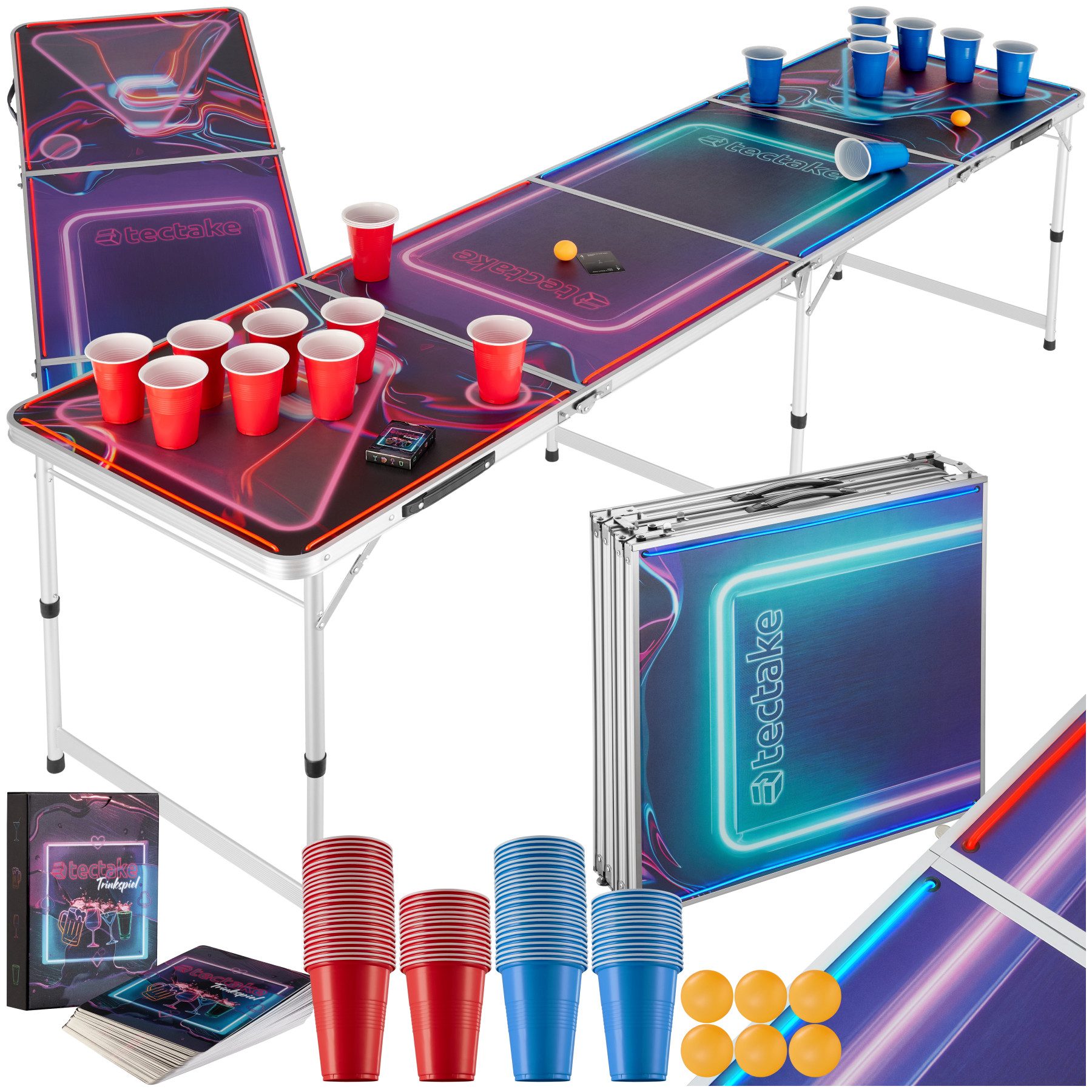 tectake Spieltisch Bierpongtisch, aus Aluminium, mit LED-Beleuchtung günstig online kaufen