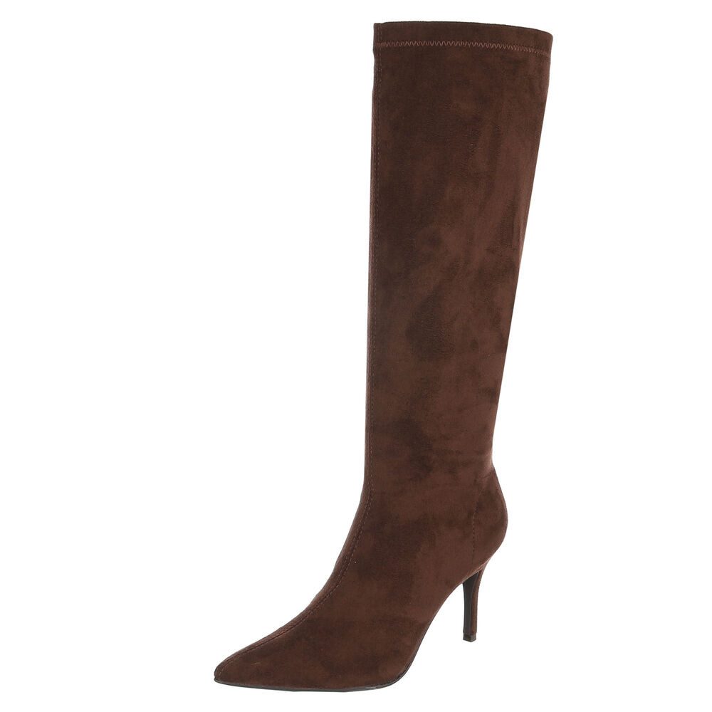 Ital-Design Damen Kniehohe Stiefel spitz mit Stilettoabsatz High-Heel-Stiefel (92299814) Pfennig-/Stilettoabsatz Stiefel in Braun