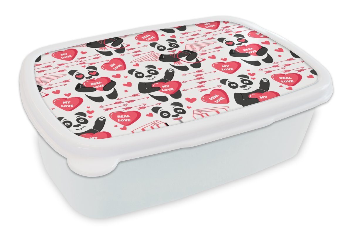 MuchoWow Lunchbox Panda - Liebe - Beziehung, Kunststoff, (2-tlg), Brotbox für Kinder und Erwachsene, Brotdose, für Jungs und Mädchen weiß